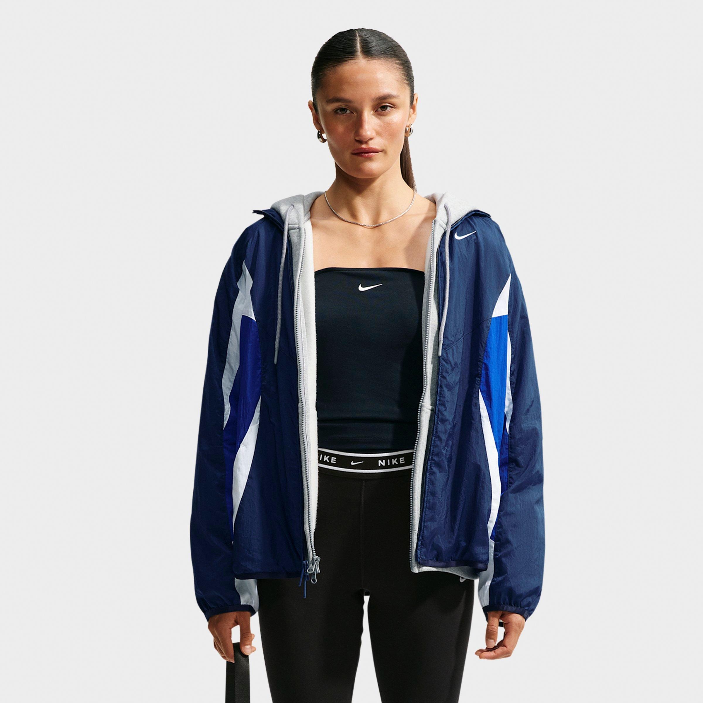 Nike Women's Sportswear Oversized Track Jacket in Midnight Navy/Old Royal/White Size: Small