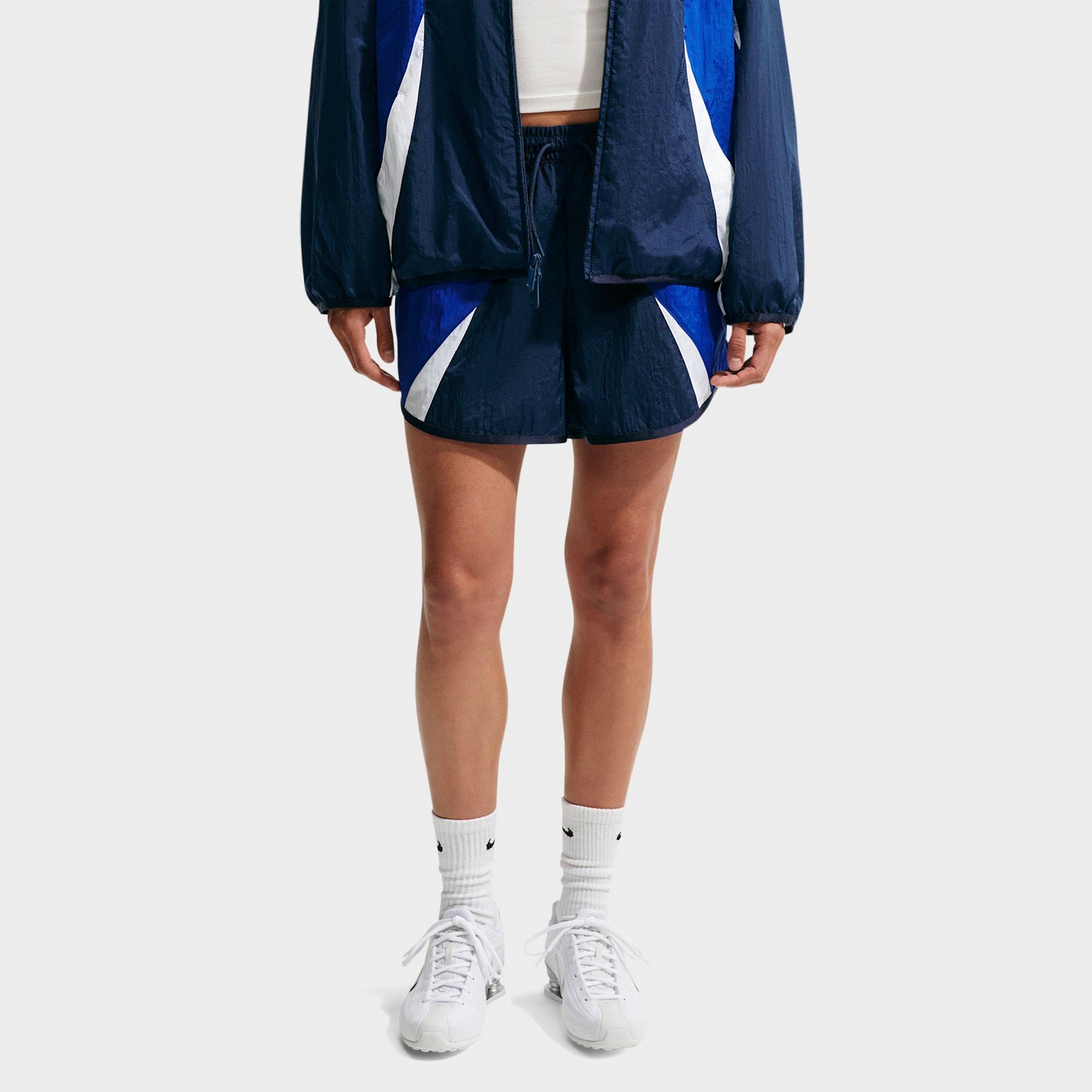 Nike Women's Sportswear Loose Mid-Rise Track Shorts in Midnight Navy/Old Royal/White Size: XL