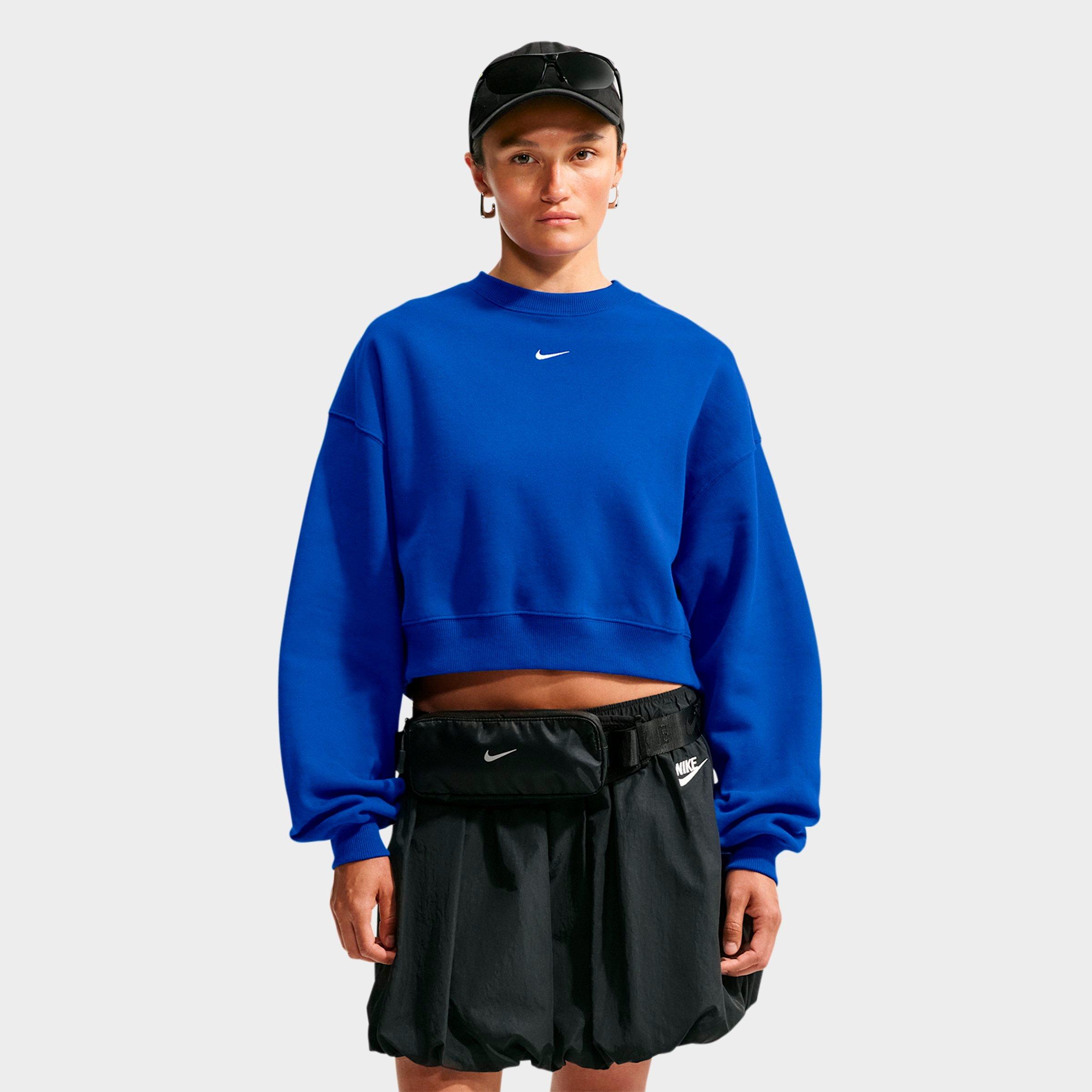 Nike Women's Studio Fleece Medium Weight Oversized Cropped Crewneck Sweatshirt in Old Royal/Sail