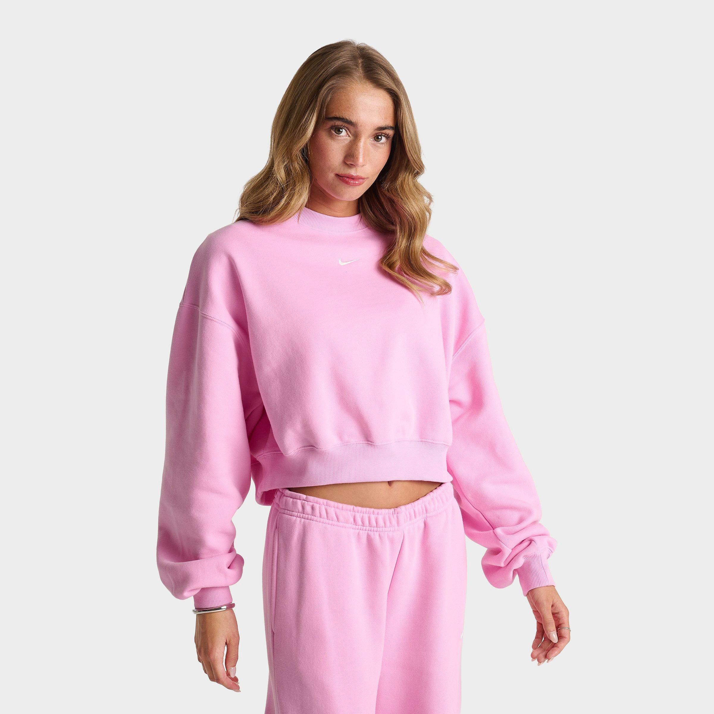 Nike Women's Studio Fleece Medium Weight Oversized Cropped Crewneck Sweatshirt in Pink Rise