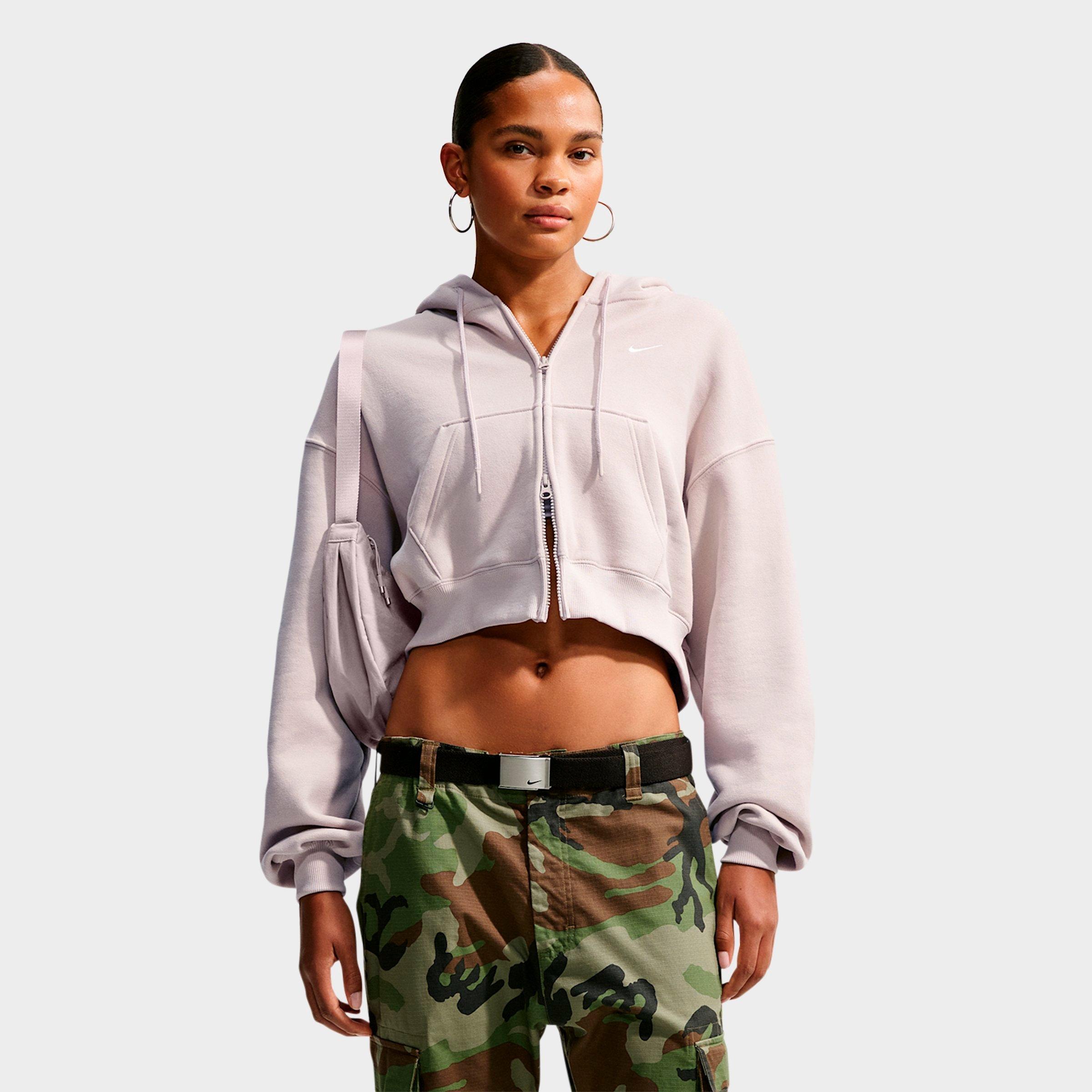 Nike Women's Studio Fleece Medium-Weight Oversized Cropped Full-Zip Hoodie in Cream II/Sail