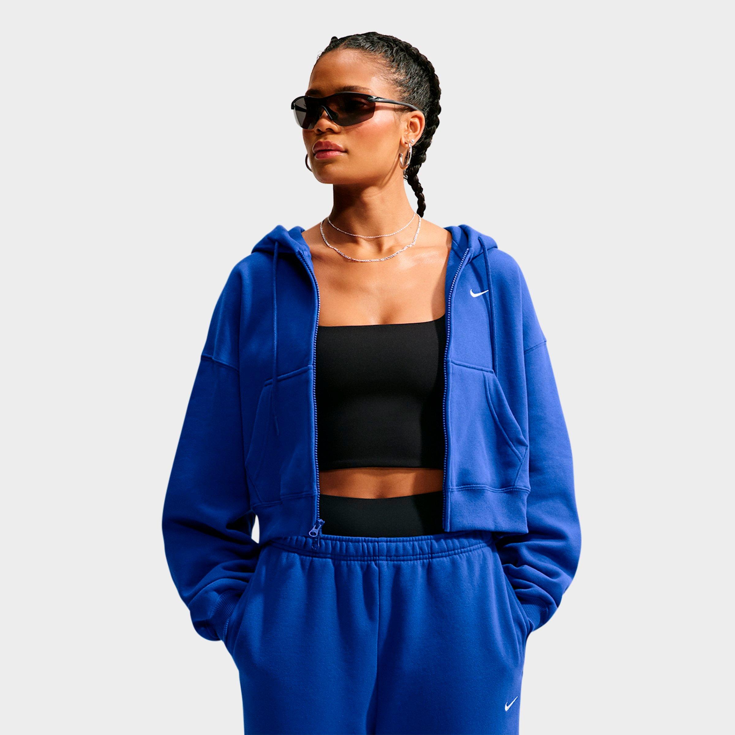 Nike Women's Studio Fleece Medium-Weight Oversized Cropped Full-Zip Hoodie in Old Royal/Sail Size: 2XL