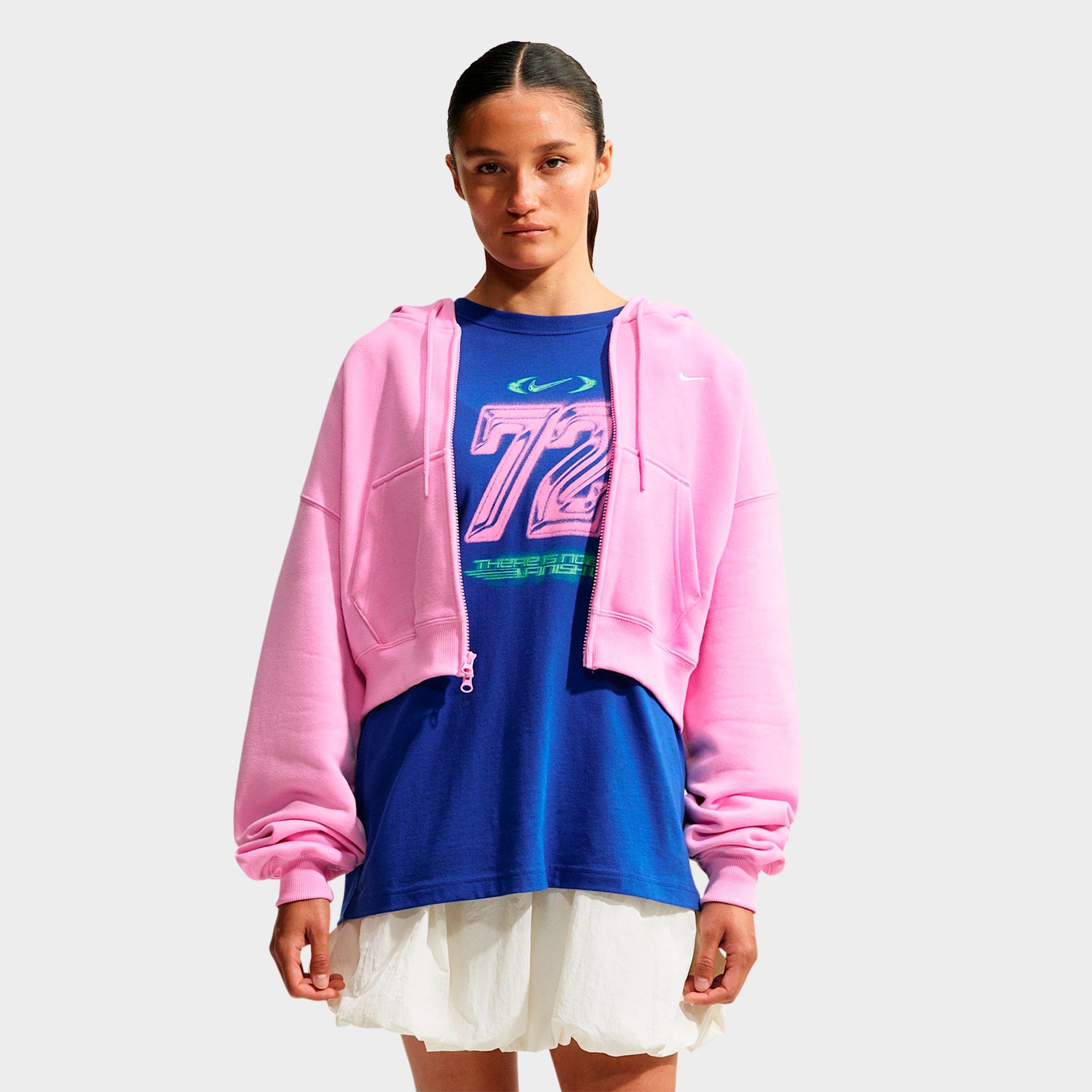 Nike Women's Studio Fleece Medium-Weight Oversized Cropped Full-Zip Hoodie in Pink Rise/Sail Size: Small