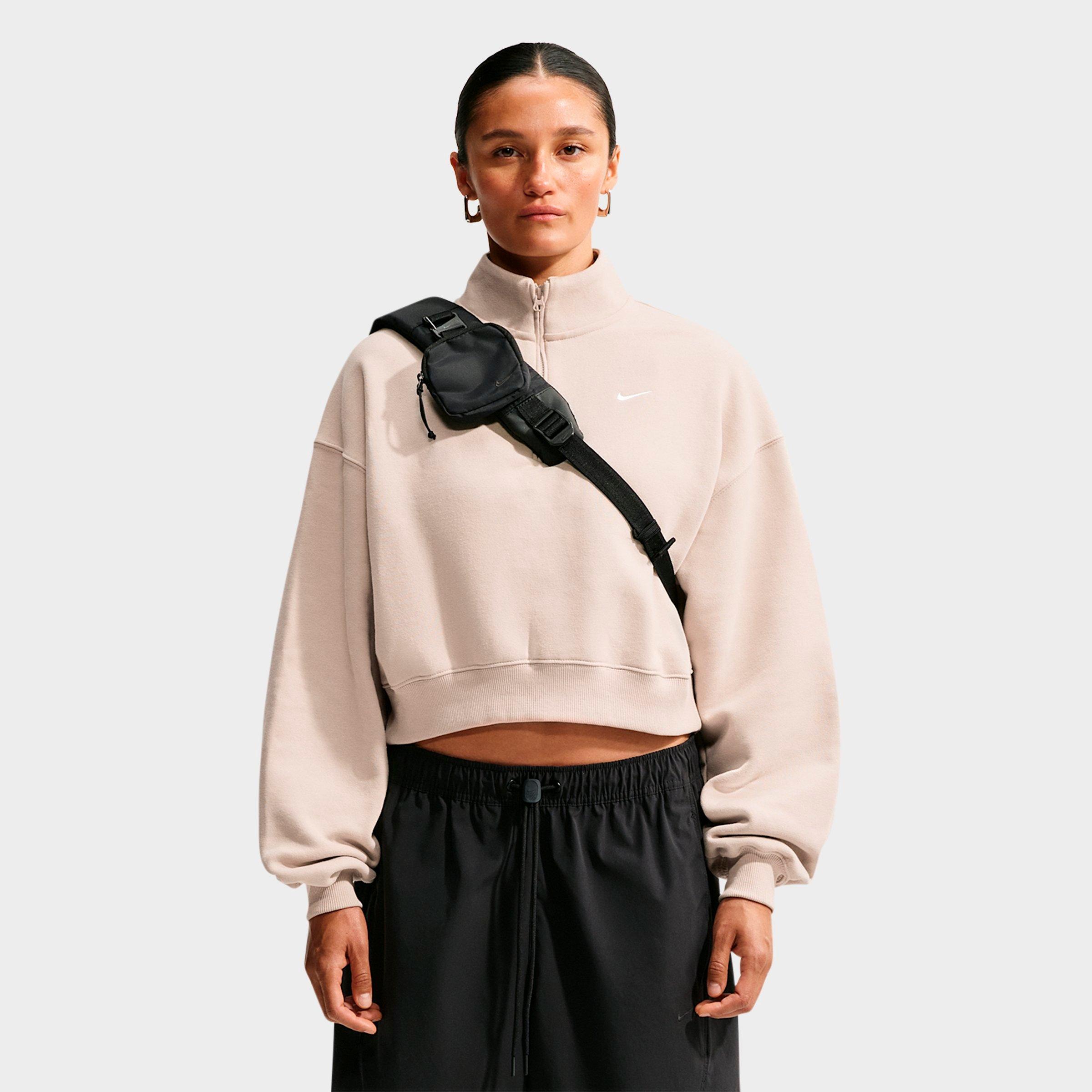 Nike Women's Studio Fleece Medium-Weight Oversized Cropped Quarter-Zip Jacket in Cream II/Sail