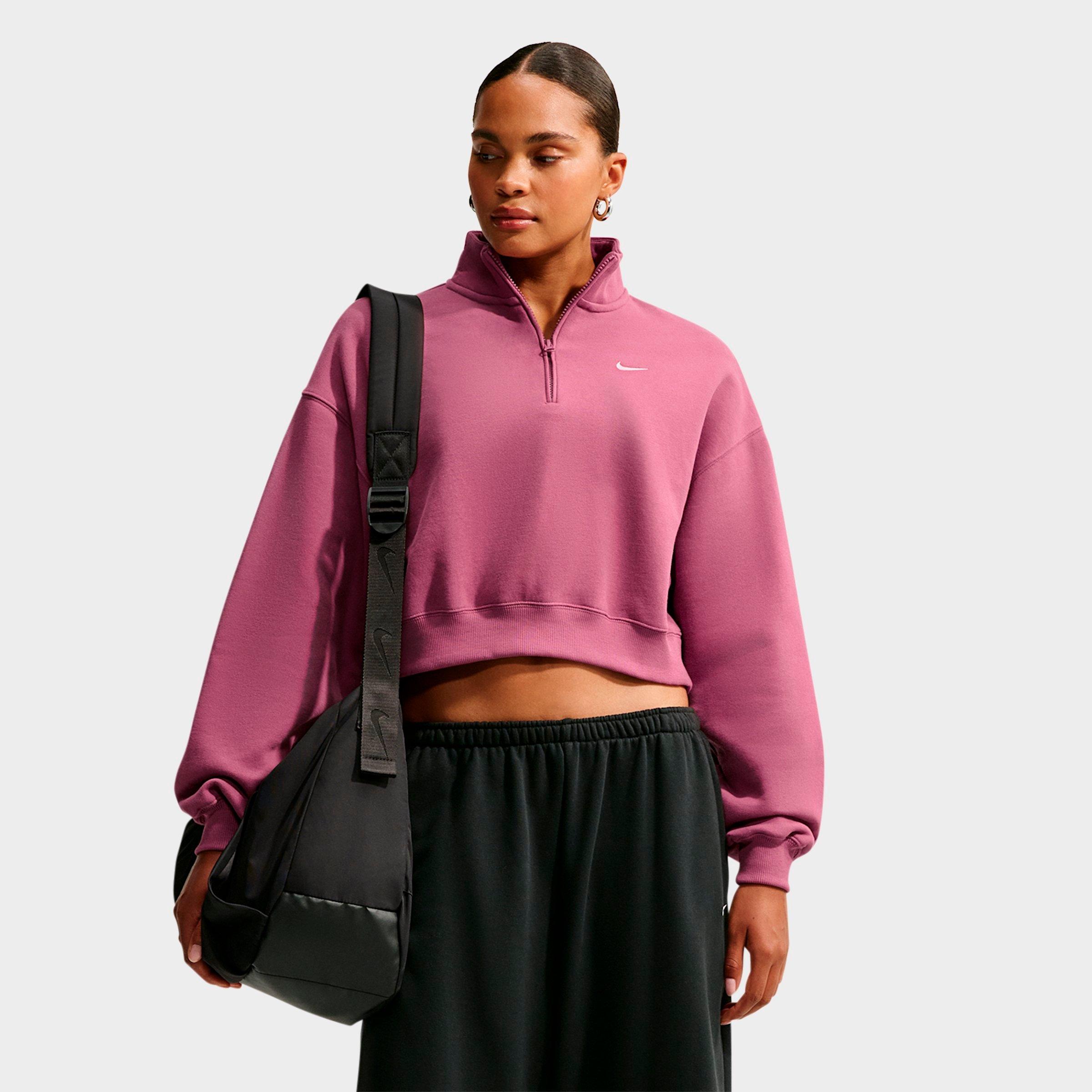 Nike Women's Studio Fleece Medium-Weight Oversized Cropped Quarter-Zip Jacket in Pink Smoke/Sail