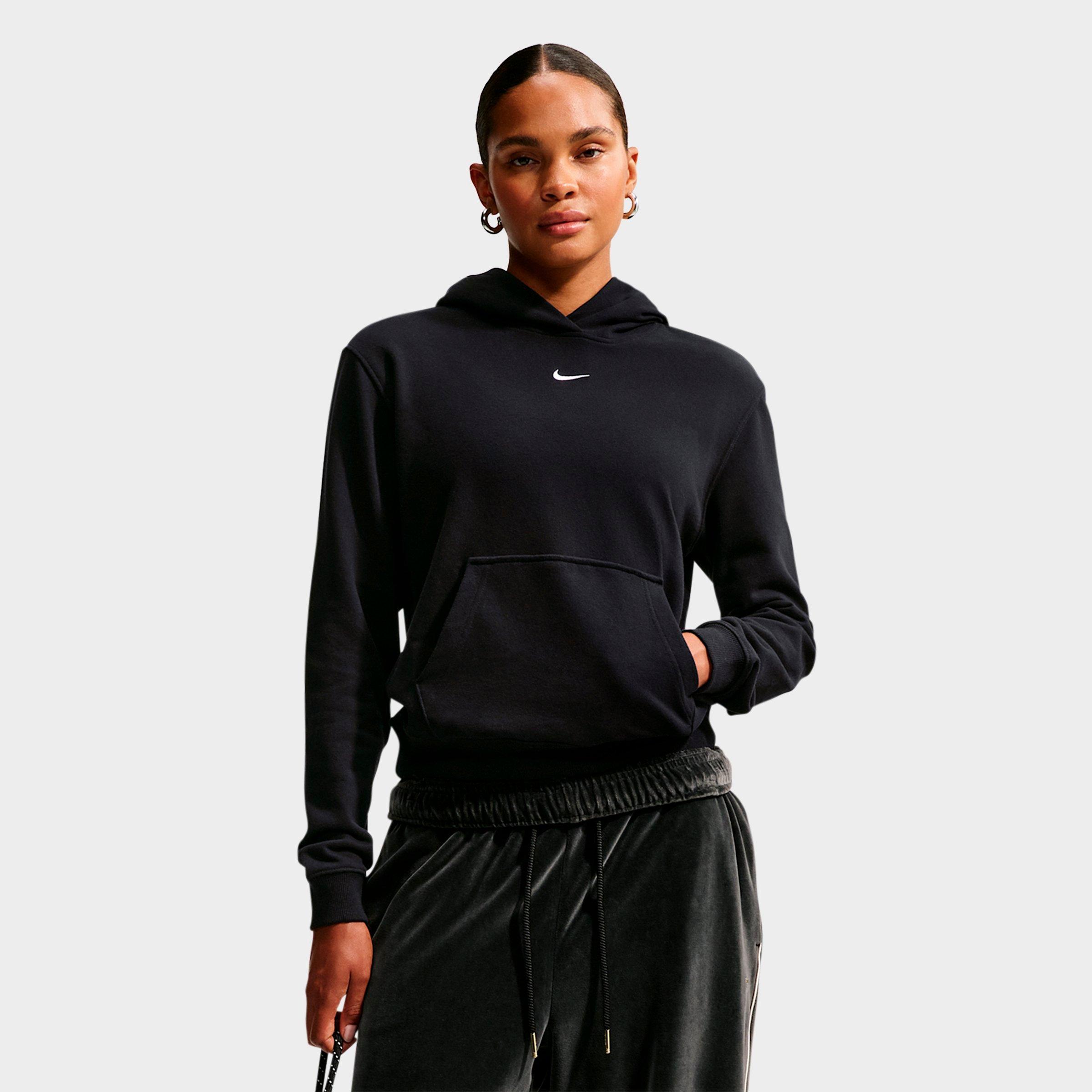 Nike Women's Studio Fleece Lightweight French Terry Pullover Hoodie in Total Black/Sail Size: Small