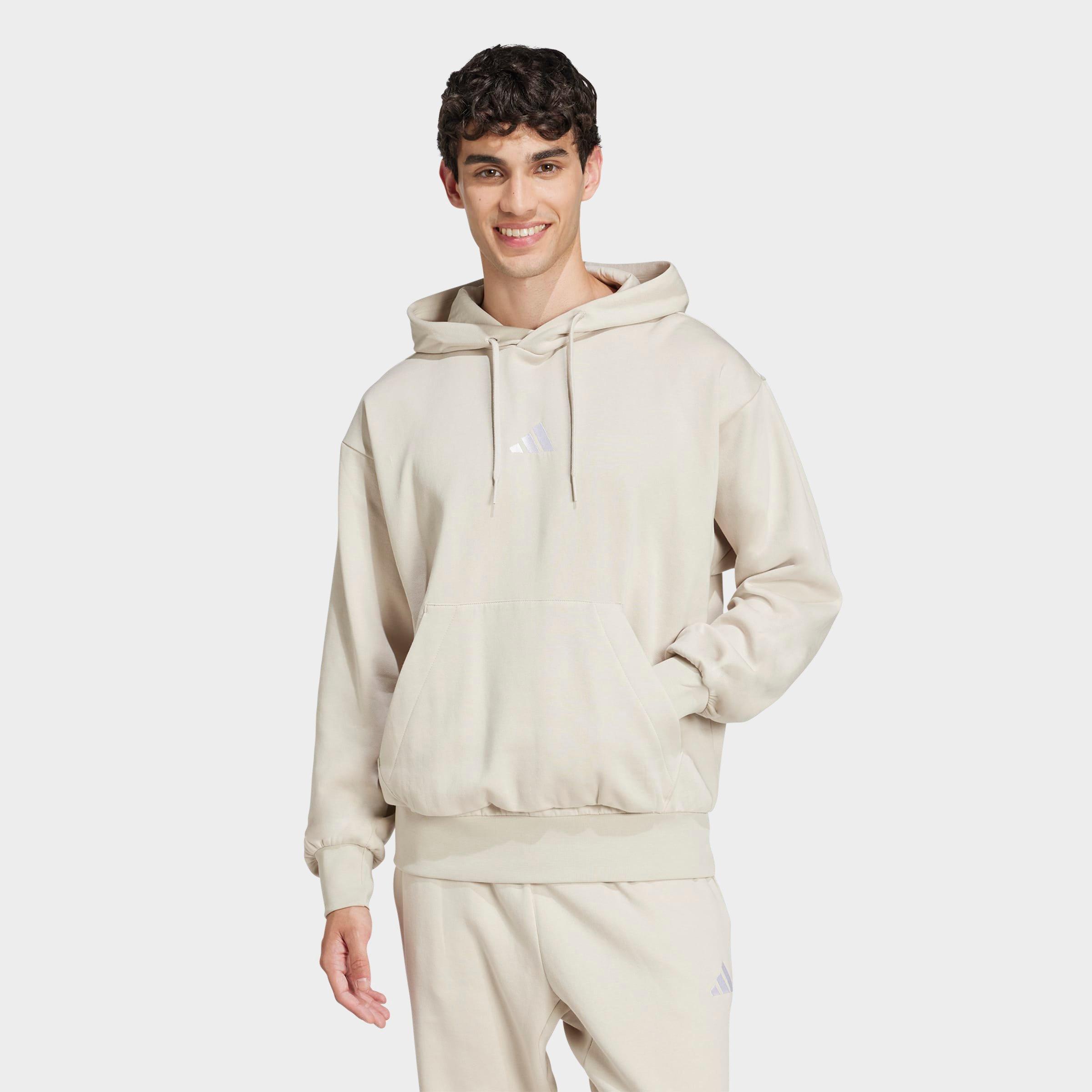 adidas Men's Essentials Feelcozy Fleece Pullover Hoodie in Wonder Alumina/White Size: XL