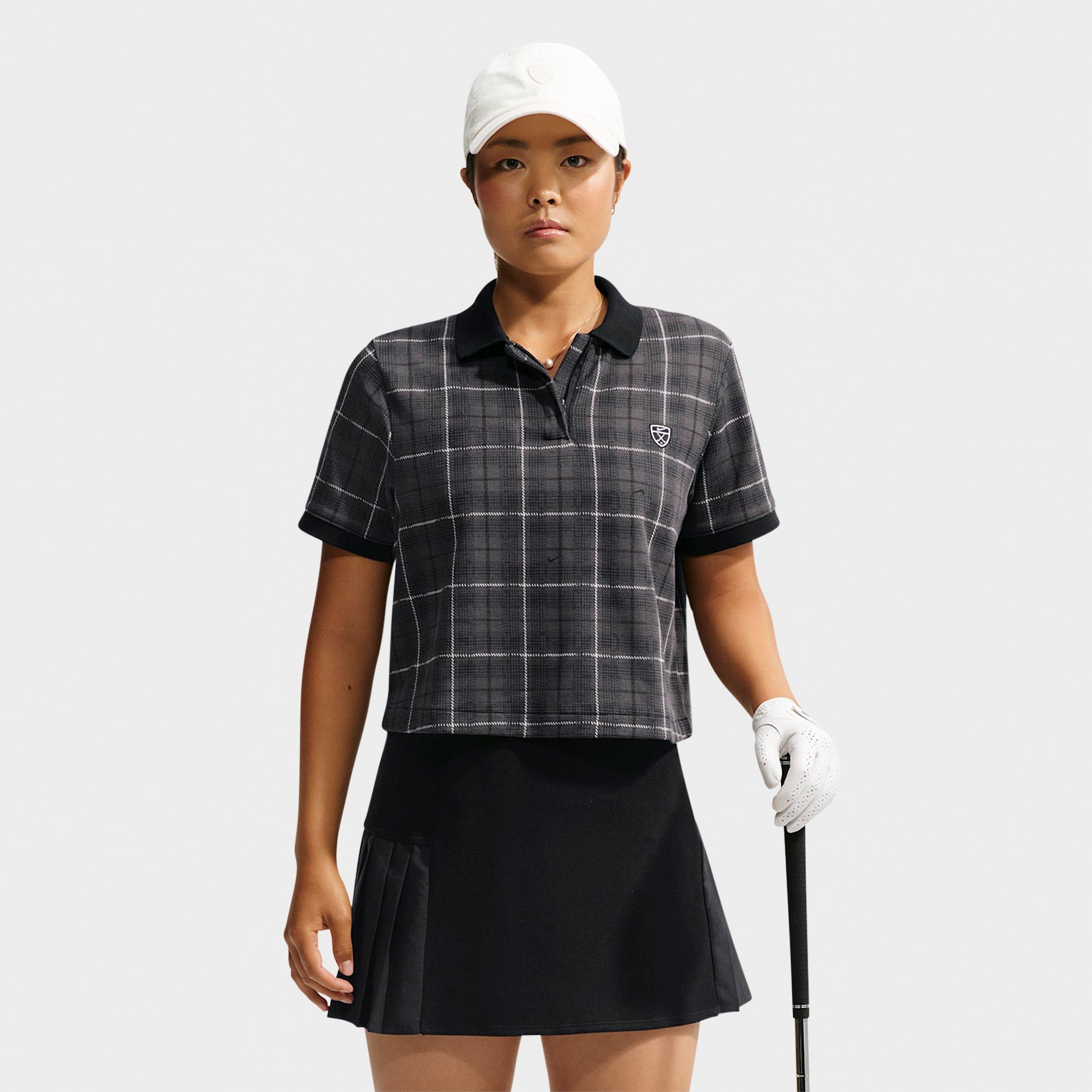 Nike Women's Fairway Fresh Dri-FIT Tartan Golf Polo in Black/White Size: Large