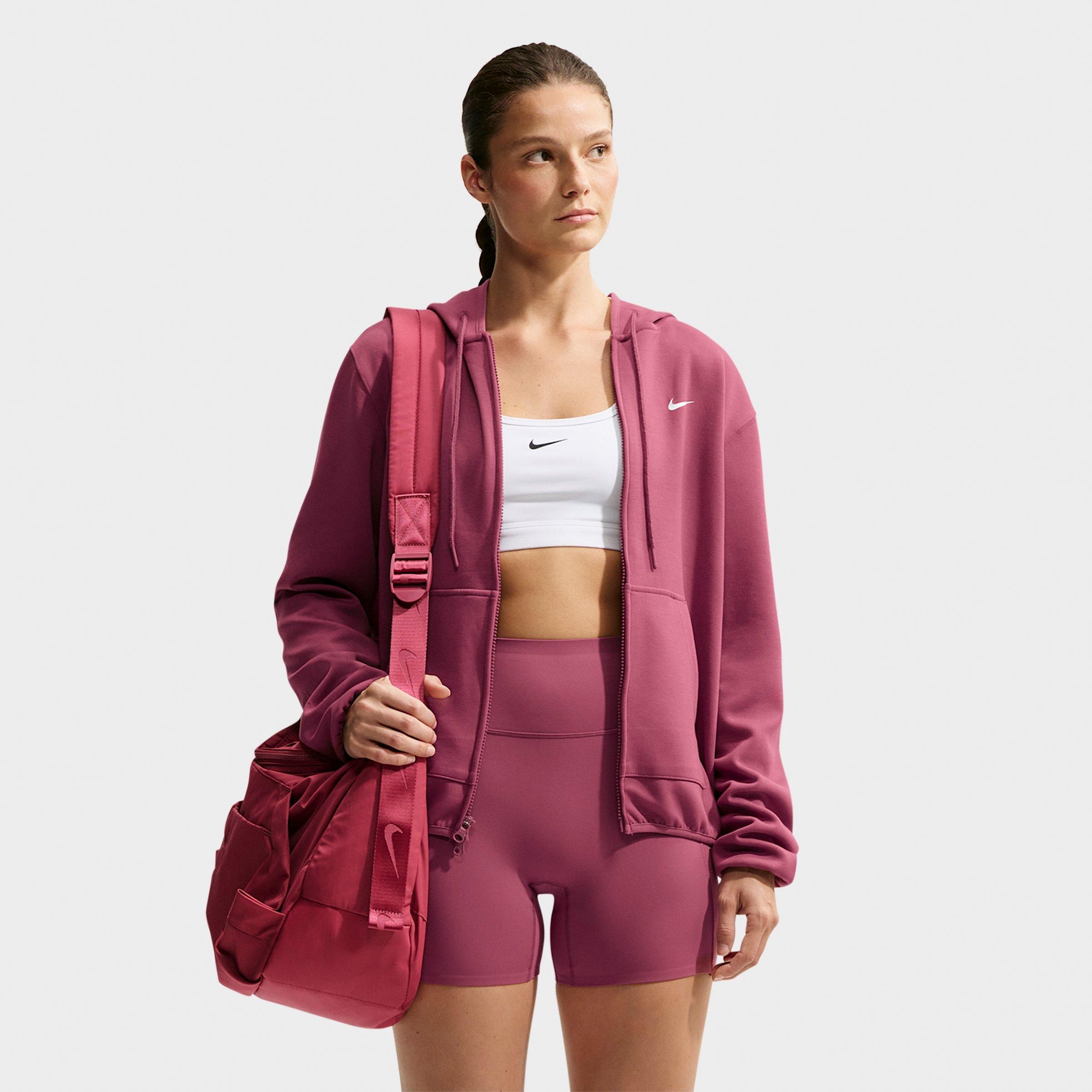Nike Women's Studio Fleece Sport Dri-FIT Full-Zip Hoodie in Pink Smoke/White Size: Medium
