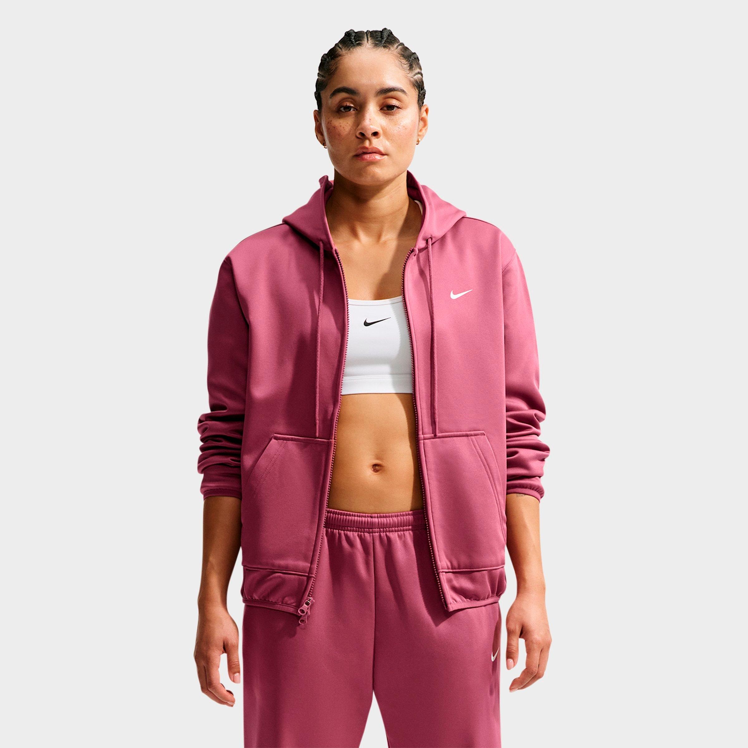 Nike Women's Studio Fleece Sport Therma-FIT Full-Zip Hoodie in Pink Smoke/White Size: Large