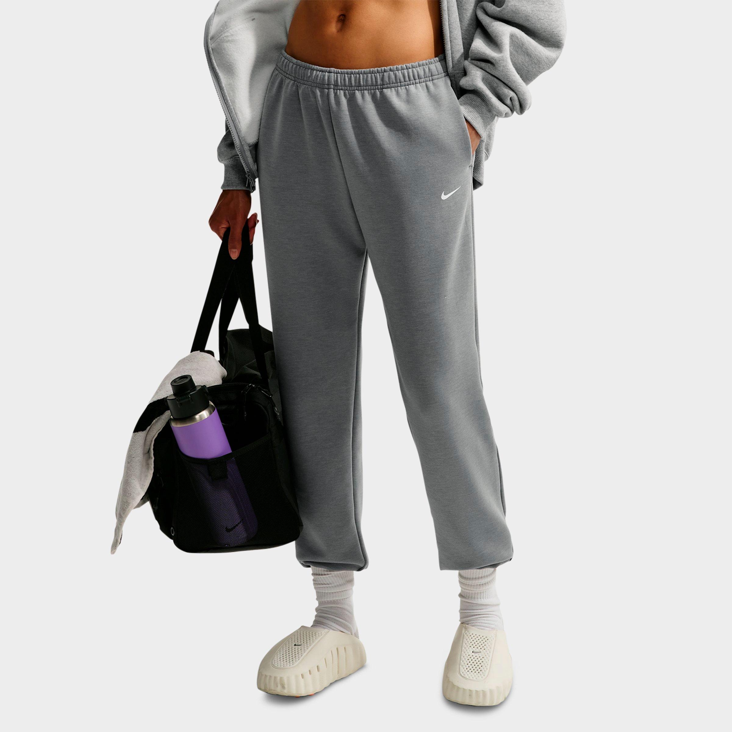 Nike Women's Studio Fleece Sport Mid-Rise Dri-FIT Cuffed Pants in Smoke Grey/Heather/White Size: Large