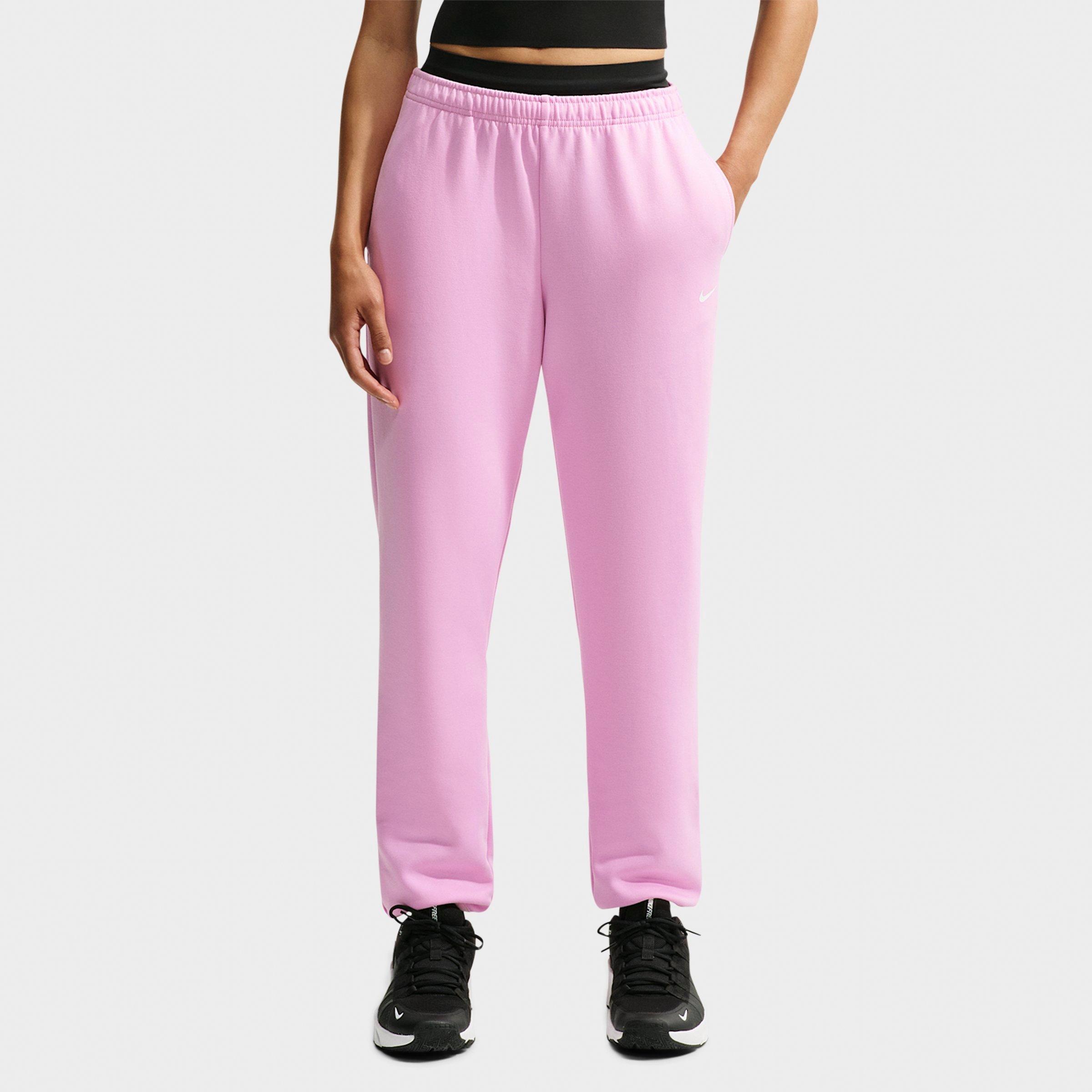 Nike Women's Studio Fleece Sport Mid-Rise Dri-FIT Cuffed Pants in Pink Rise/White Size: Large