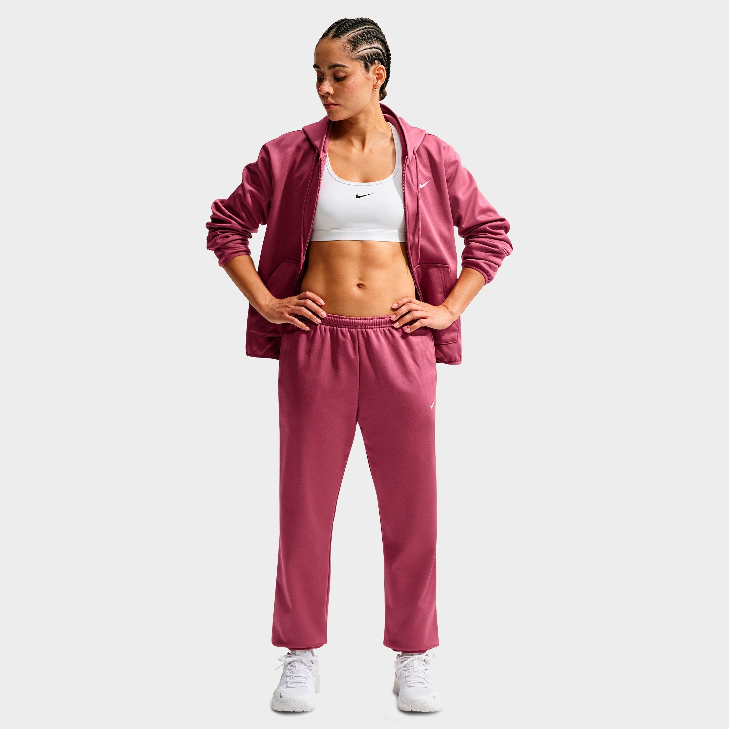 Nike Women's Studio Fleece Sport Mid-Rise Therma-FIT Cuffed Pants in Pink Smoke/White Size: Small