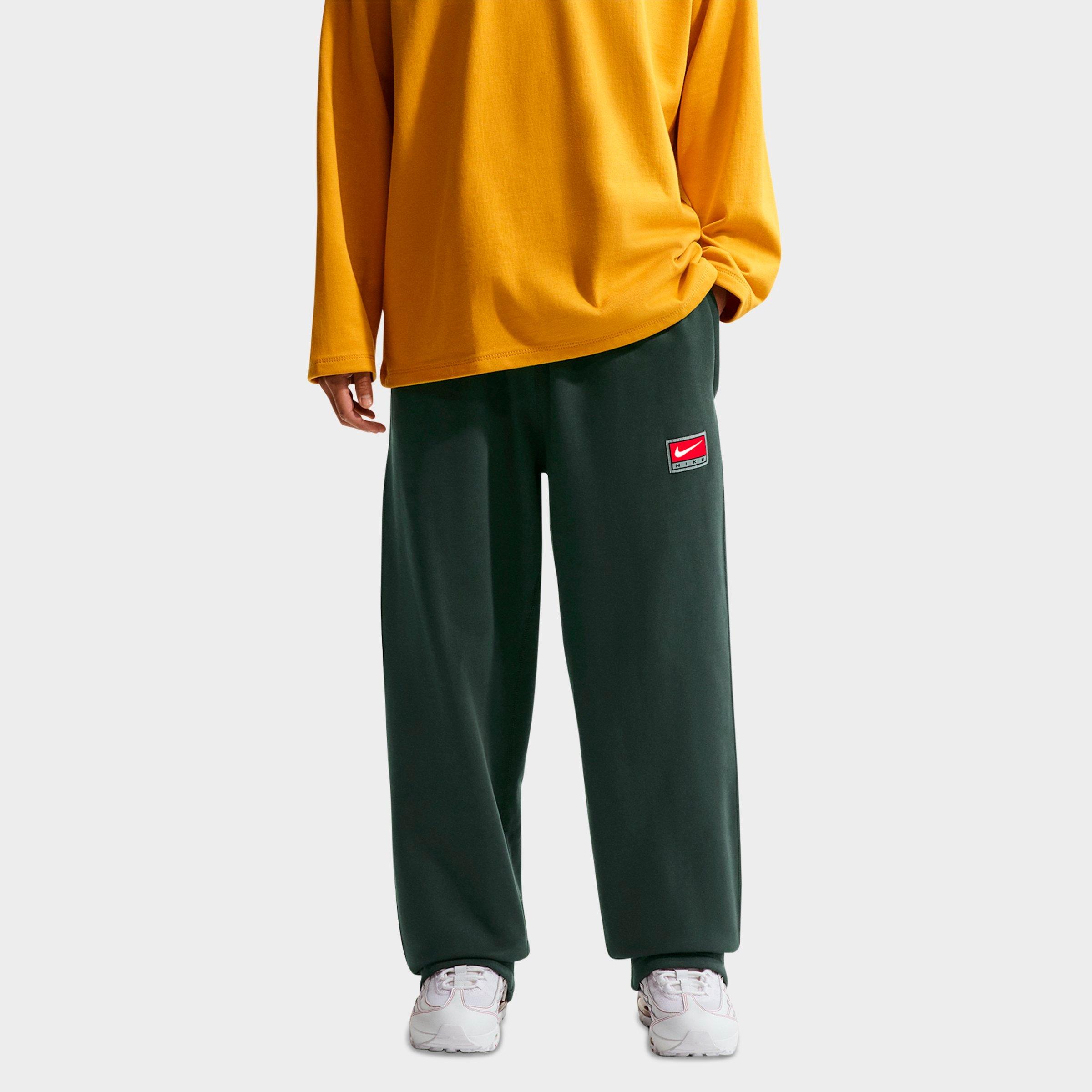 Nike Men's Solo Swoosh Fleece Open-Hem Pants in Black Spruce/White Size: Small