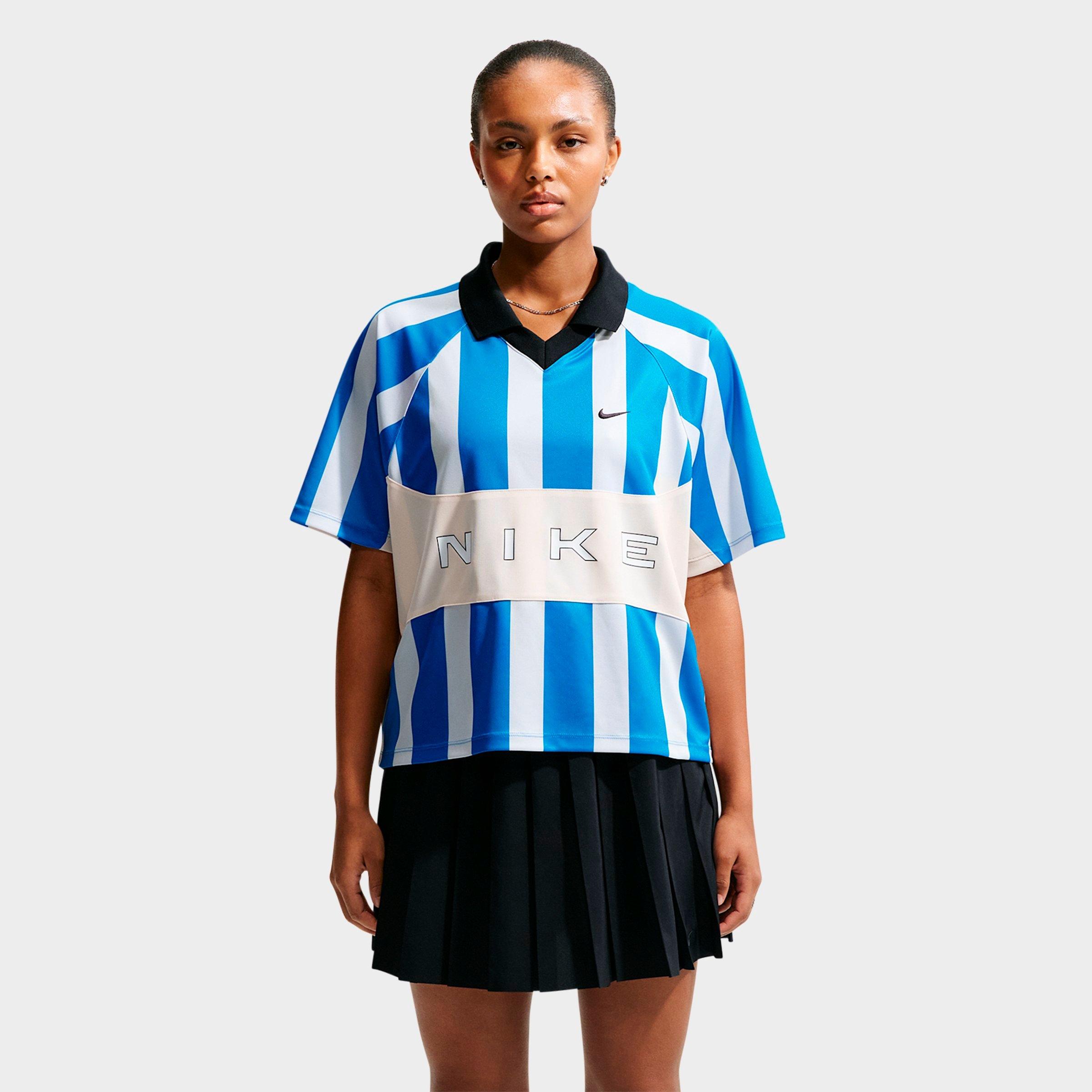 Nike Women's Sportswear Striped Oversized Jersey in Light Photo Blue/Chalk/Light Photo Blue Size: XL