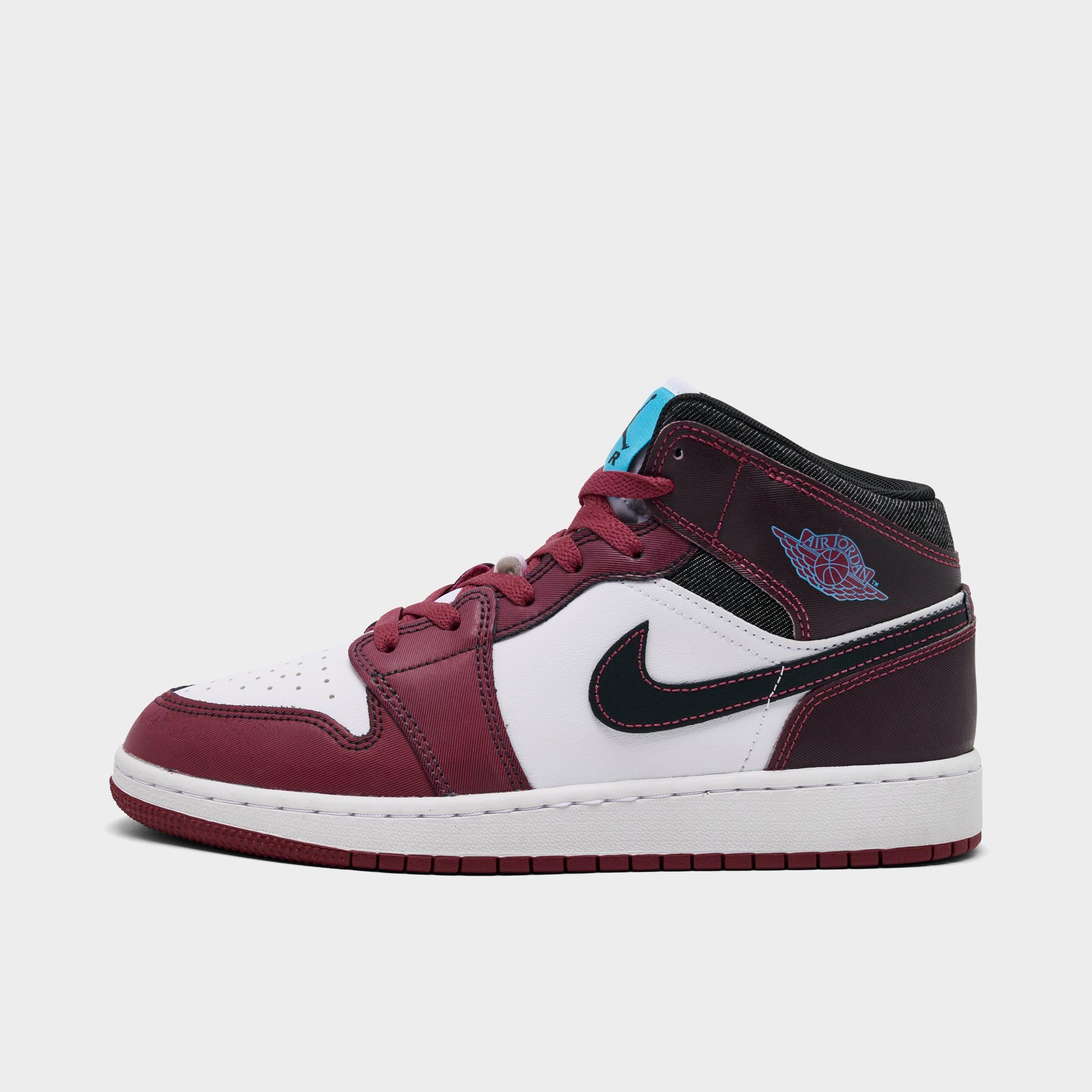 Jordan Big Kids Air Retro 1 Mid Casual Shoes in Sweet Beet/Desert Pink/Off Noir Size: 4.5