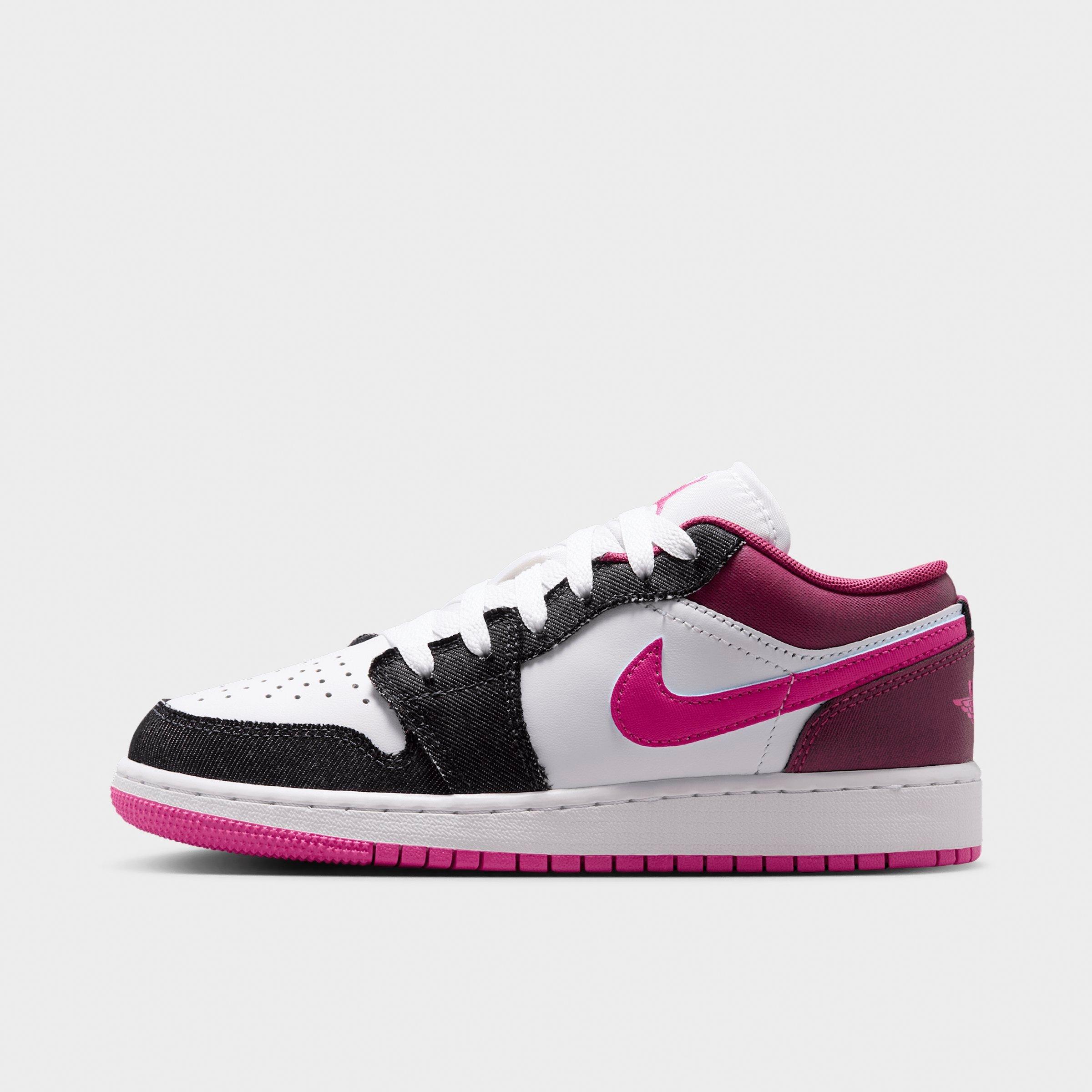 Jordan Big Kids Air Retro 1 Low SE Casual Shoes in Off Noir/White/Desert Pink Size: 6.5