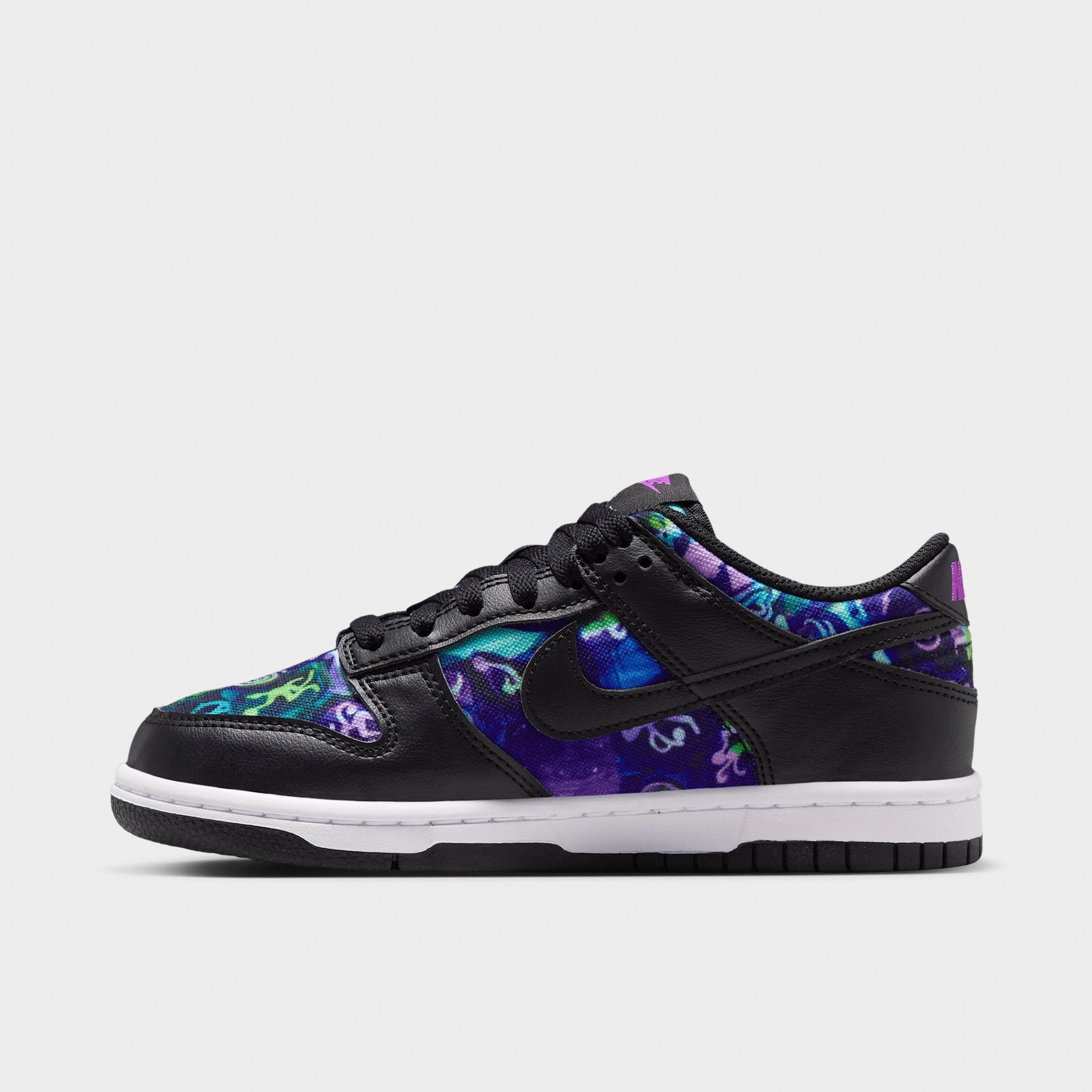 Nike Girls Big Kids x Andrea Bergart Dunk Low Casual Shoes in Vivid Purple/Metallic Silver Size: 4.5