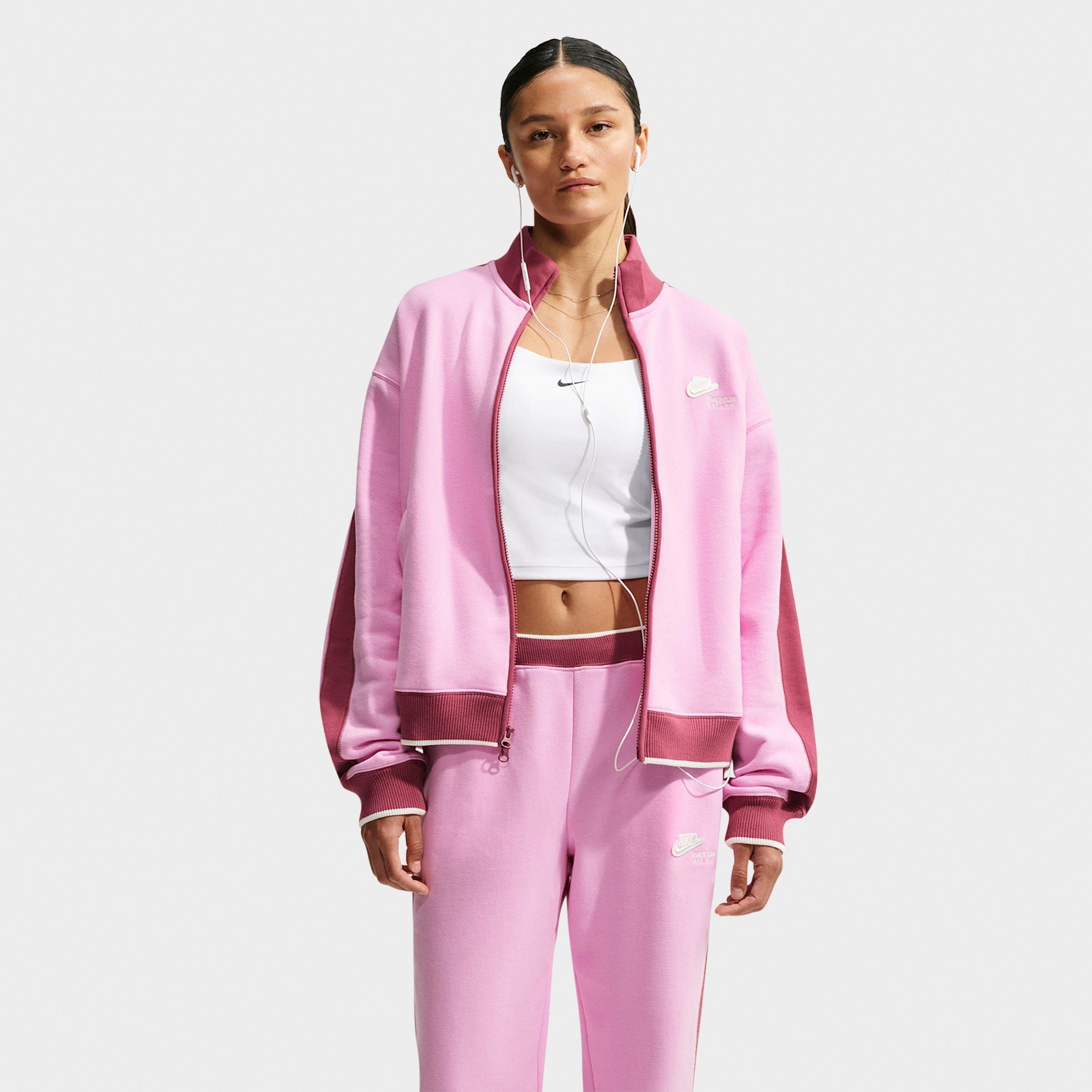 Nike Women's Studio Fleece Medium-Weight " Run Club" Track Jacket in Pink Rise/Pink Smoke/Sail Size: Large