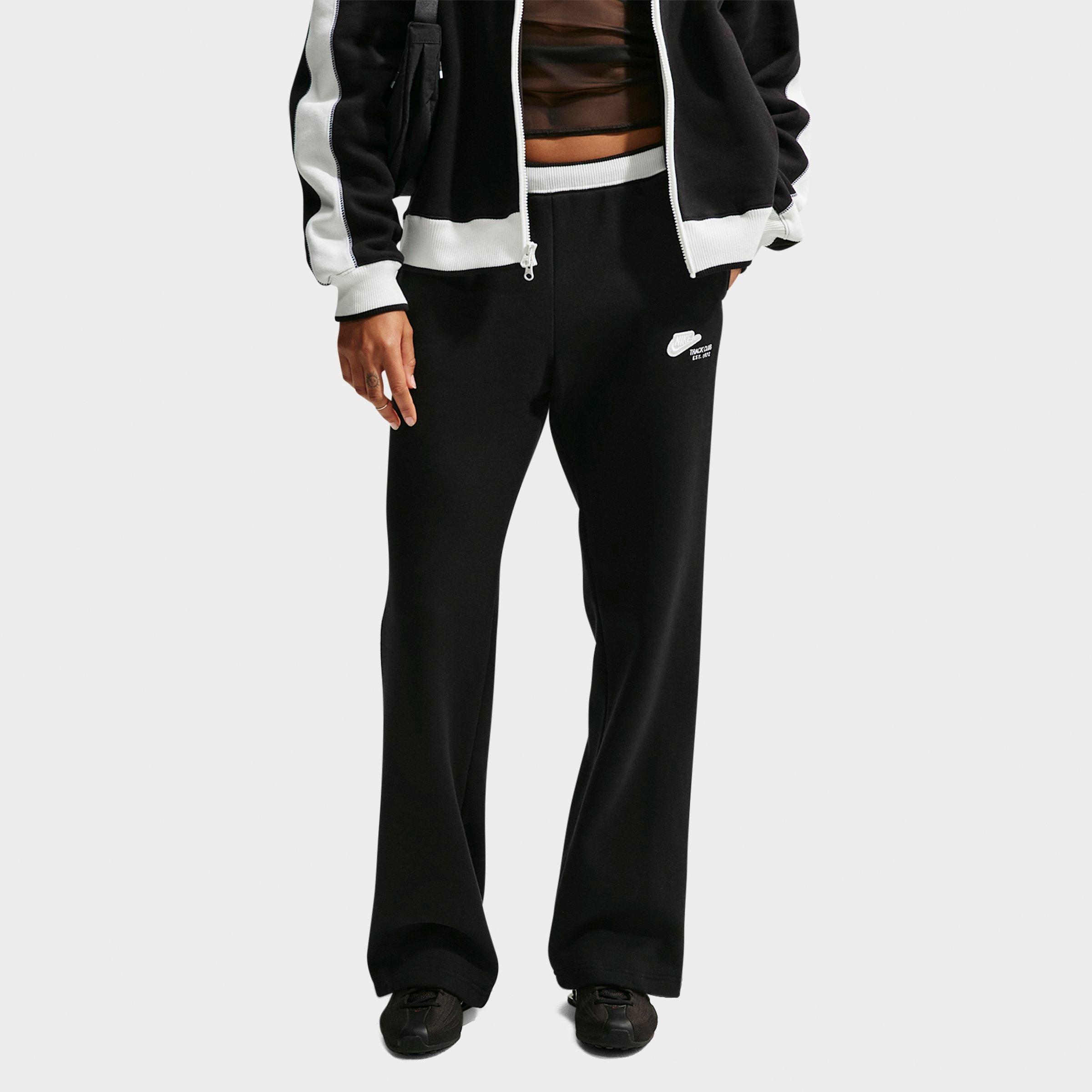 Nike Women's Studio Fleece Medium-Weight " Run Club" Mid-Rise Track Pants in Total Black/Sail/Total Black Size: XL