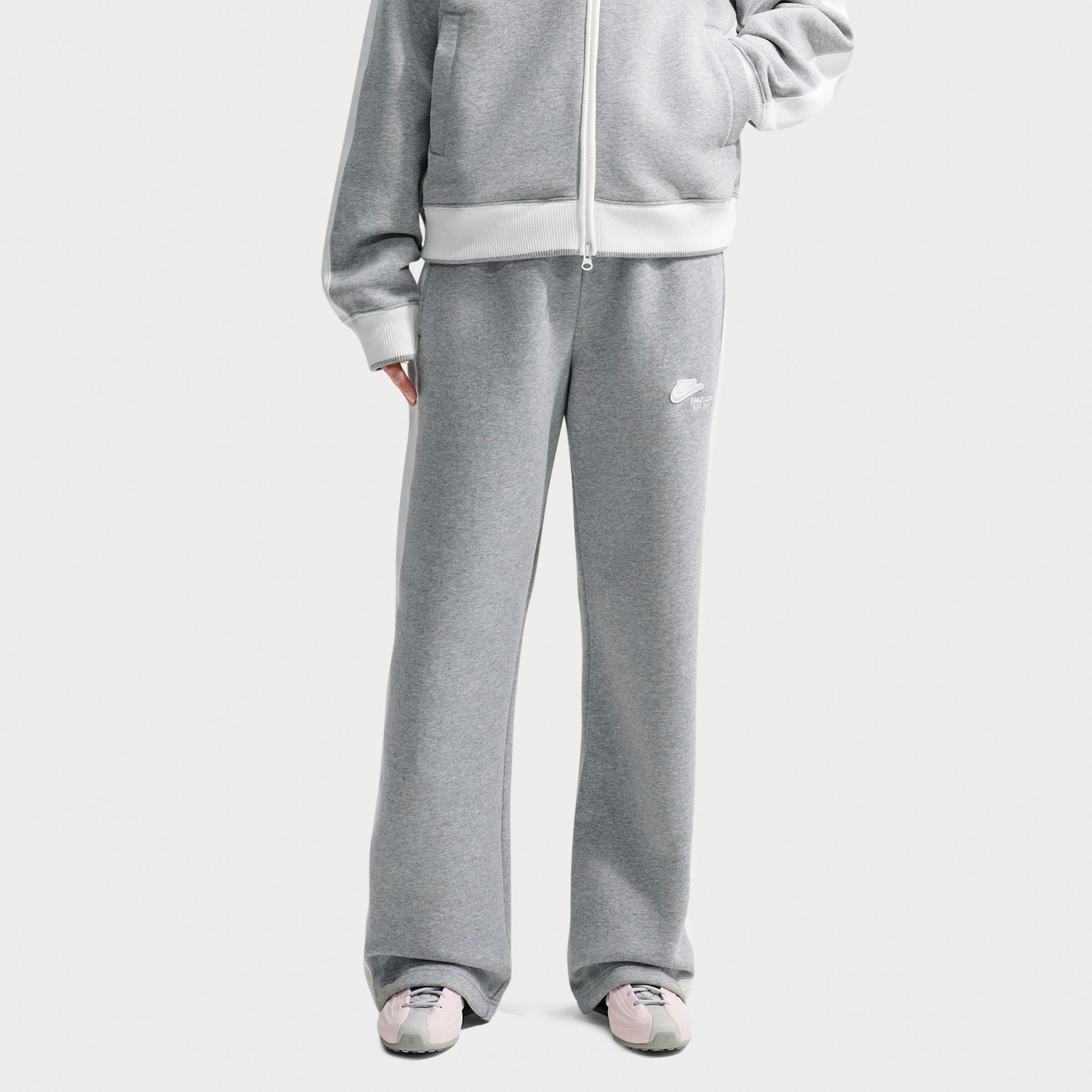 Nike Women's Studio Fleece Medium-Weight " Run Club" Mid-Rise Track Pants in Dark Grey Heather/Sail Size: Large