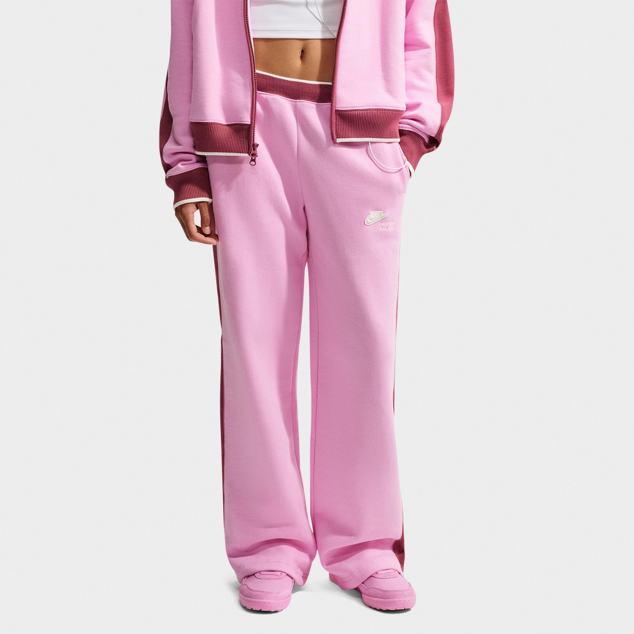 Nike Women's Studio Fleece Medium-Weight " Run Club" Mid-Rise Track Pants in Pink Rise/Pink Smoke/Sail Size: Large