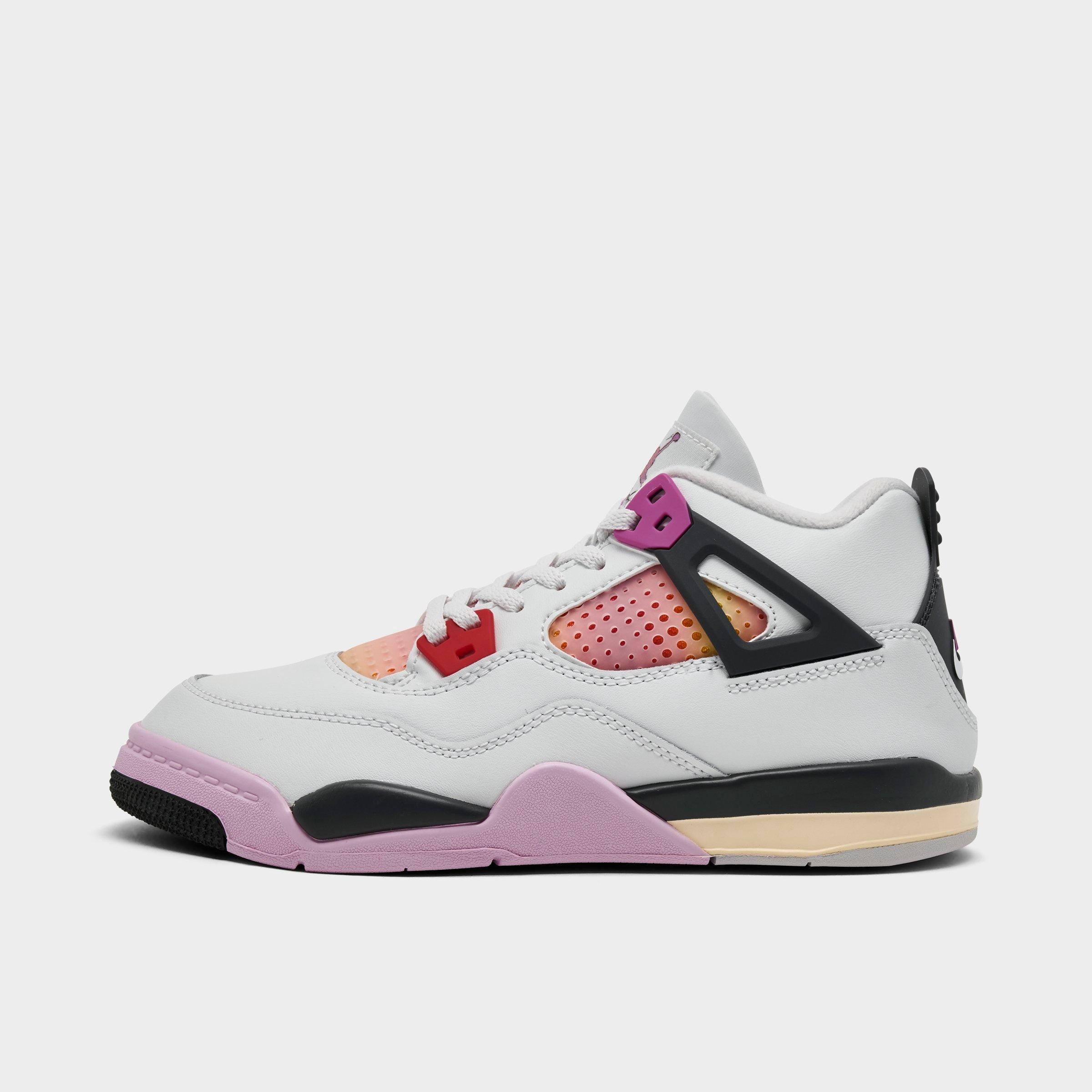 Jordan Little Kids Air Retro 4 Basketball Shoes in Off White/Anthracite/Fire Pink Size: 2.5