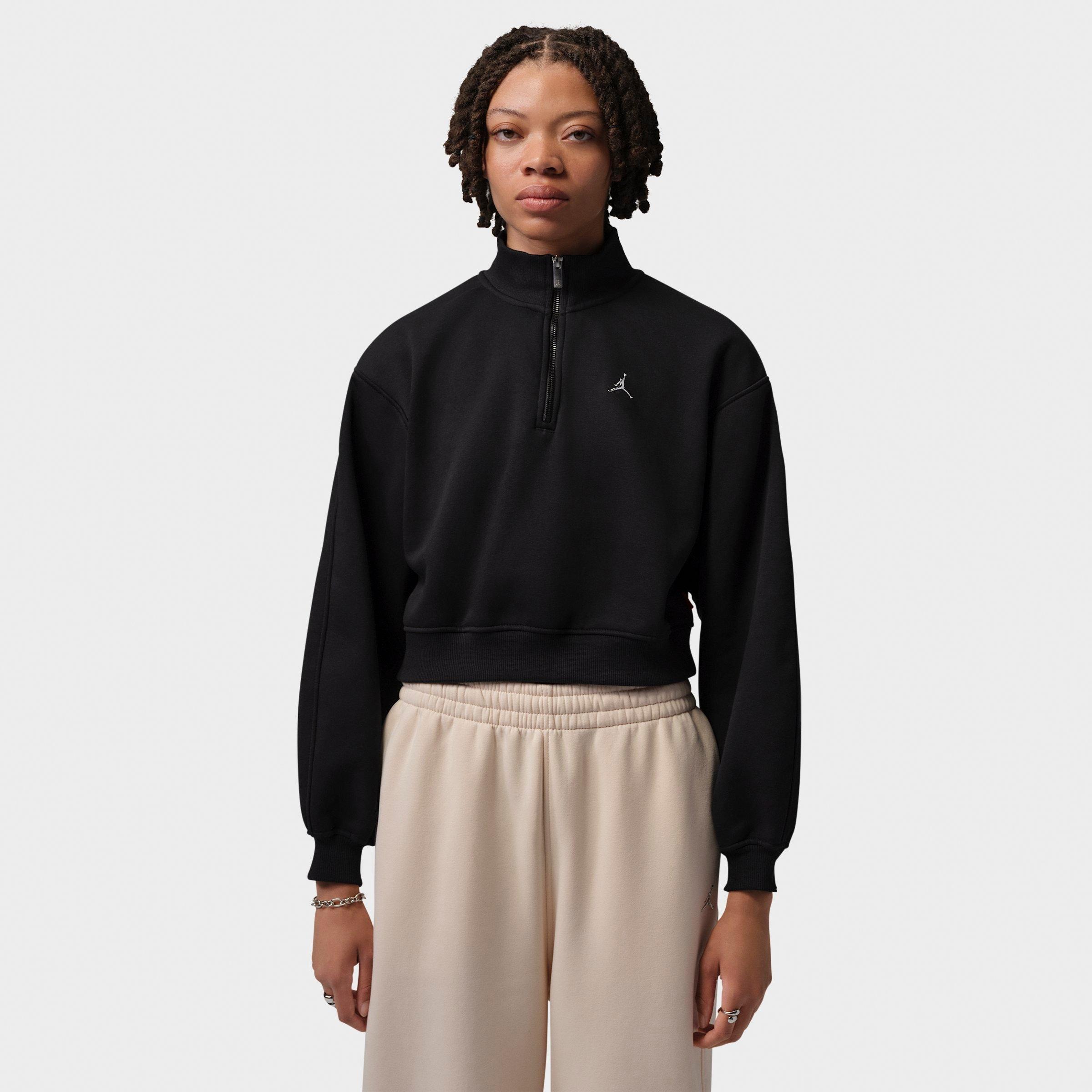 Jordan Women's Brooklyn Quarter-Zip Cropped Top in Black Size: XL