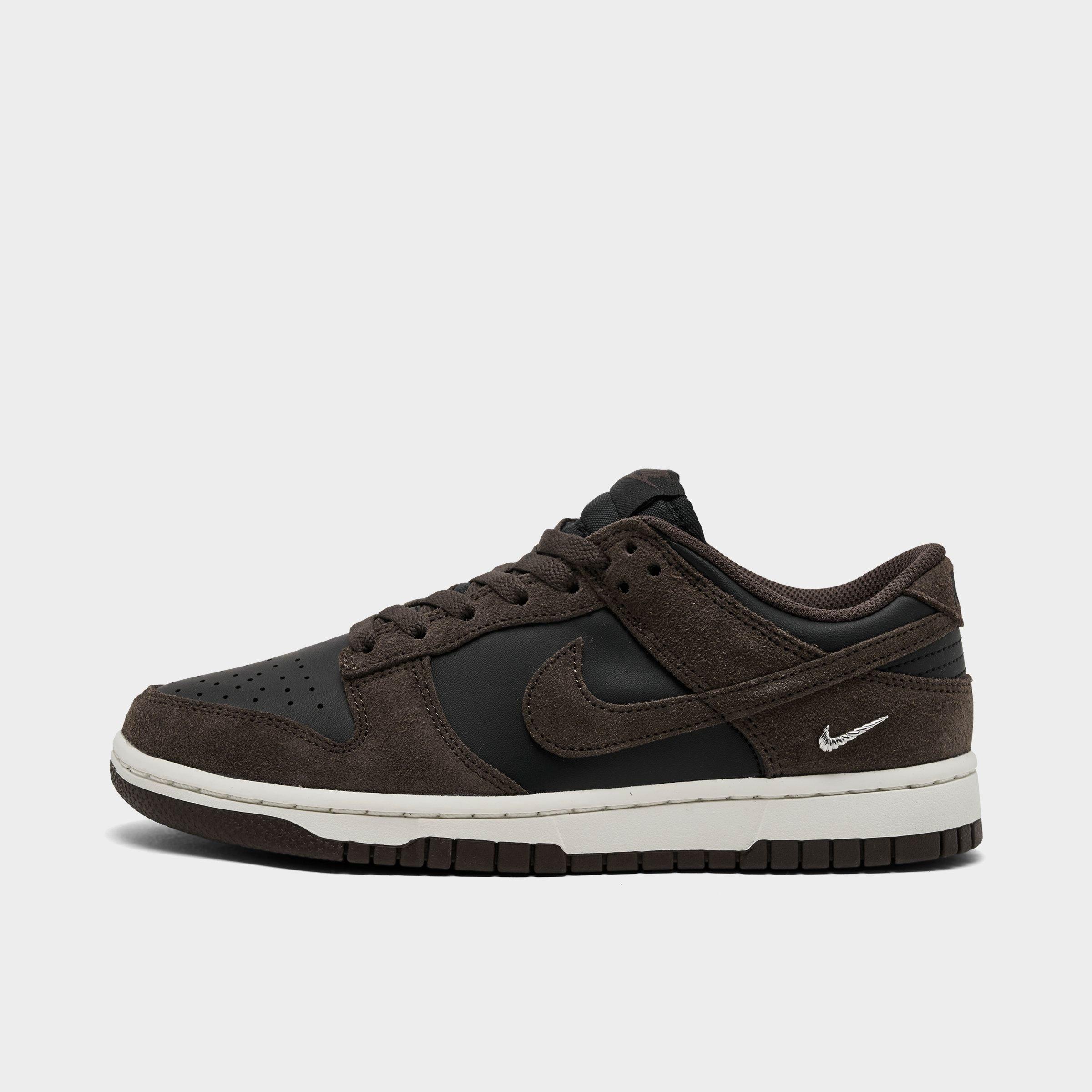 Nike Women's Dunk Low Mini Swoosh Casual Shoes in Black/Sail/Metallic Silver Size: 8.5