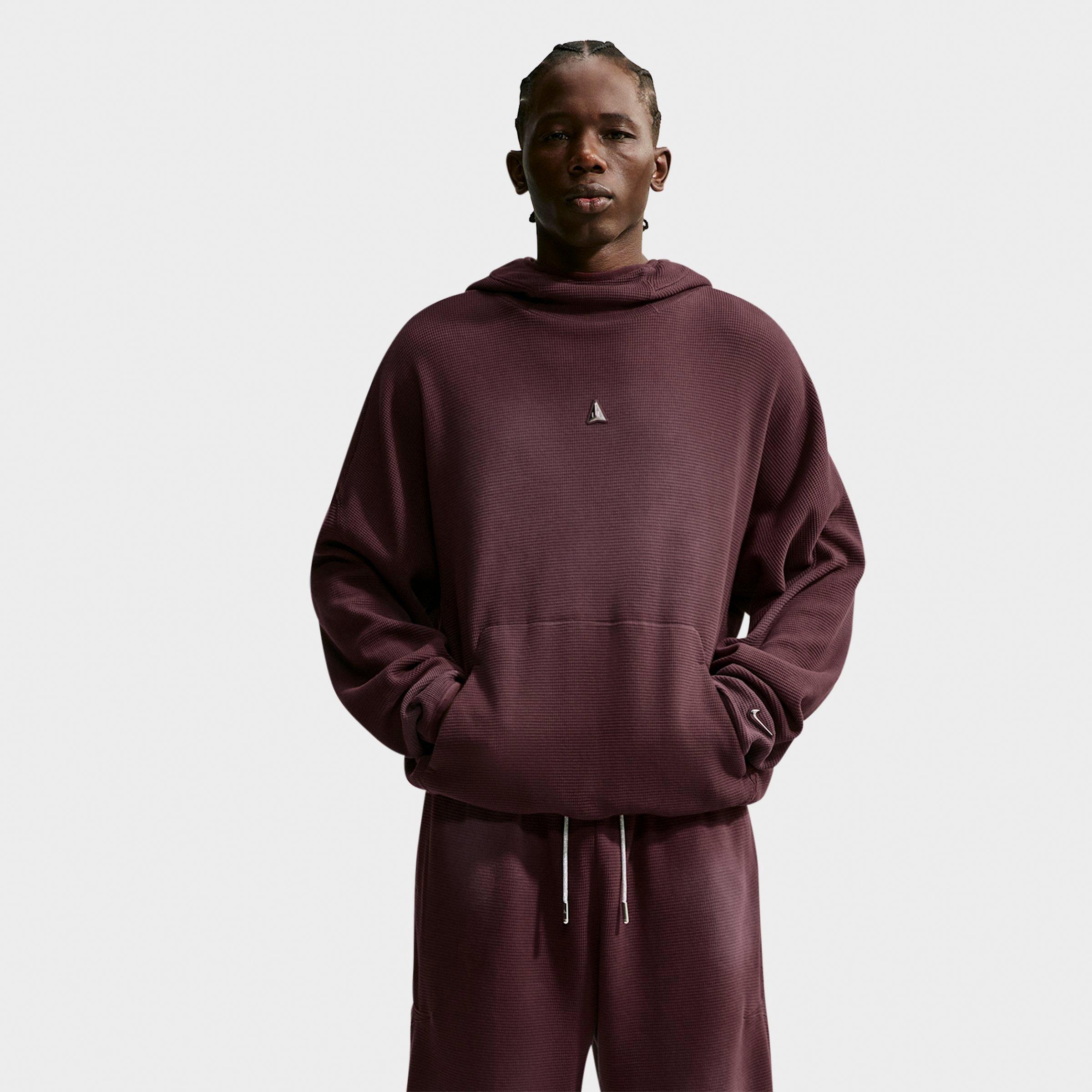 Nike Men's Ja Morant Waffle Knit Pullover Basketball Hoodie in Burgundy Crush Size: Medium