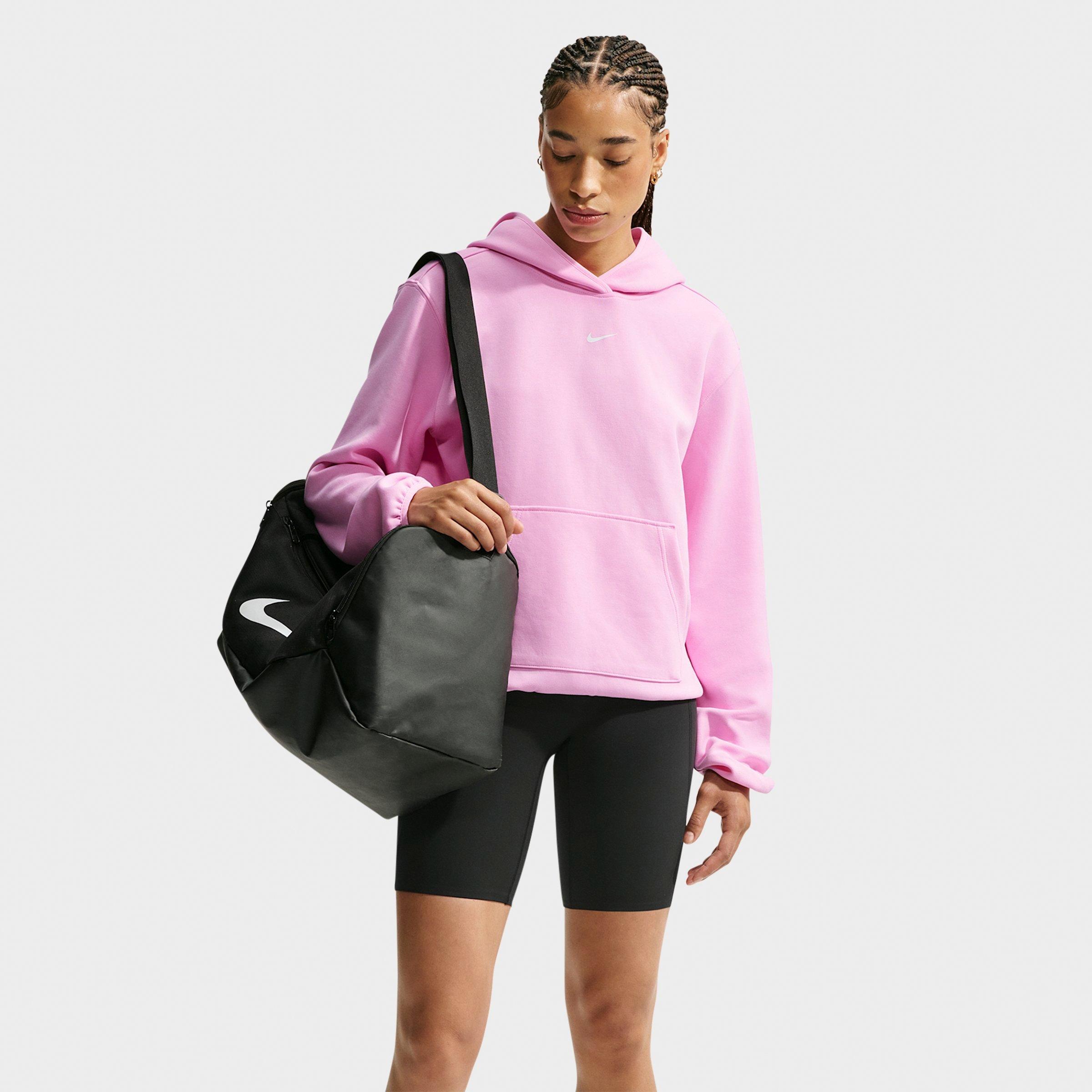 Nike Women's Studio Fleece Sport Dri-FIT Pullover Hoodie in Pink Rise/White Size: Medium