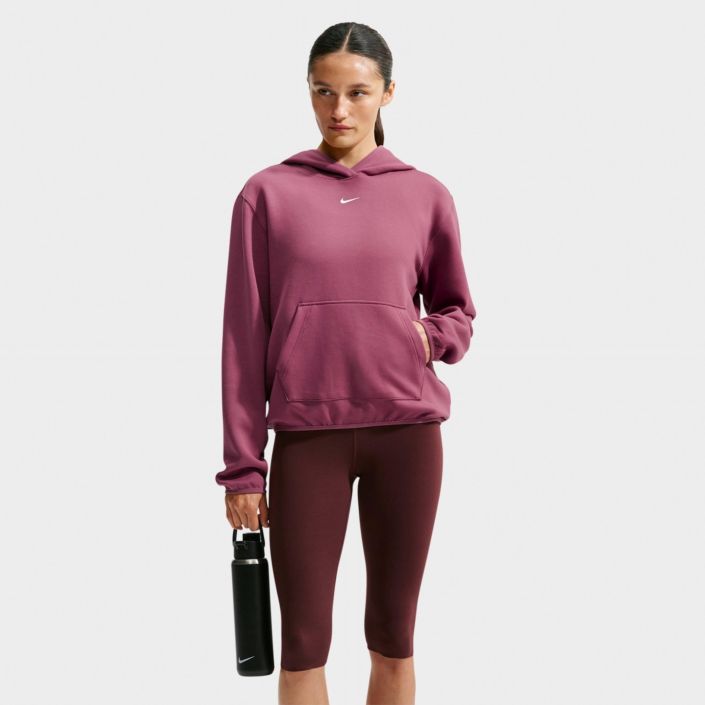 Nike Women's Studio Fleece Sport Dri-FIT Pullover Hoodie in Pink Smoke/White Size: Small