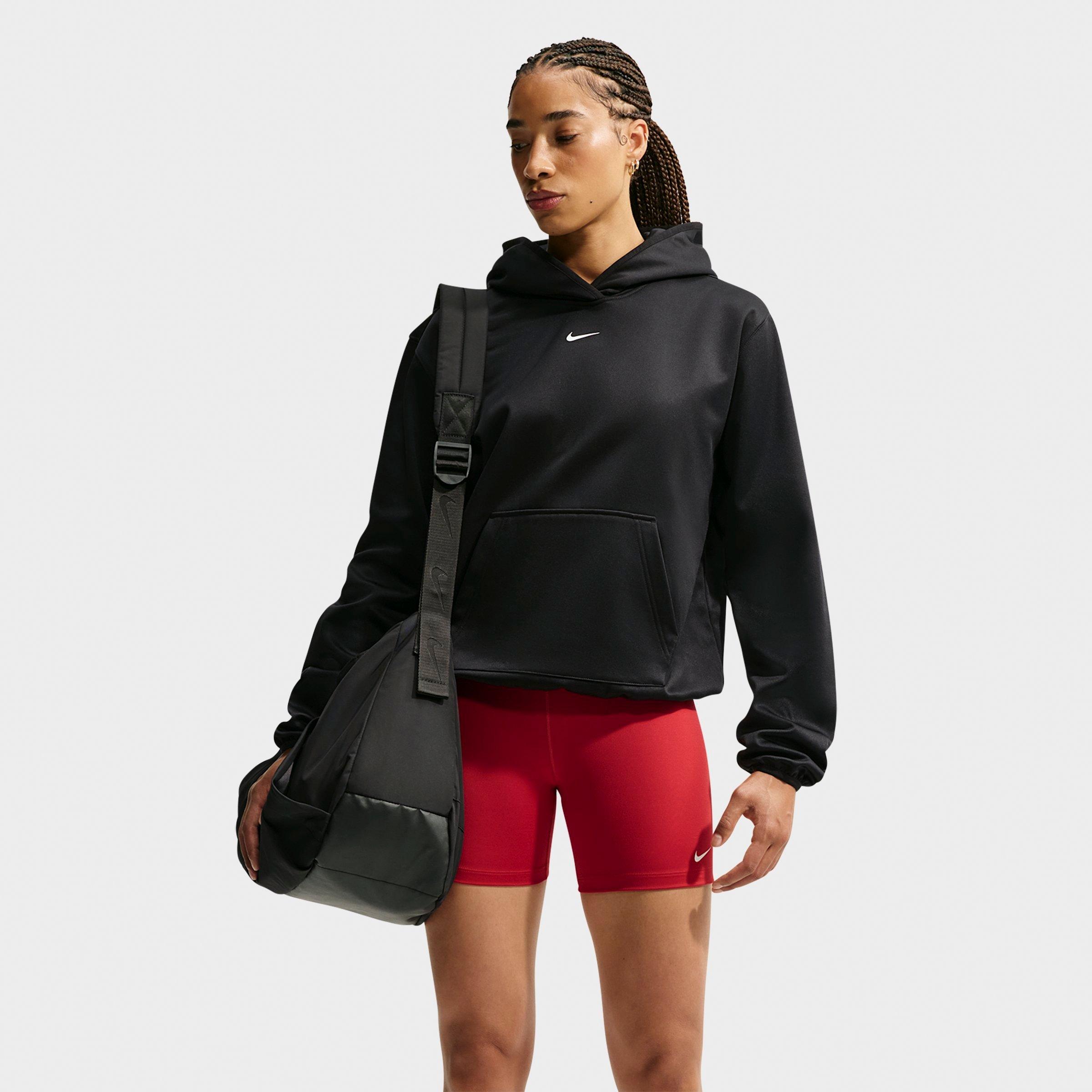 Nike Women's Studio Fleece Sport Therma-FIT Pullover Hoodie in Black/White Size: Large