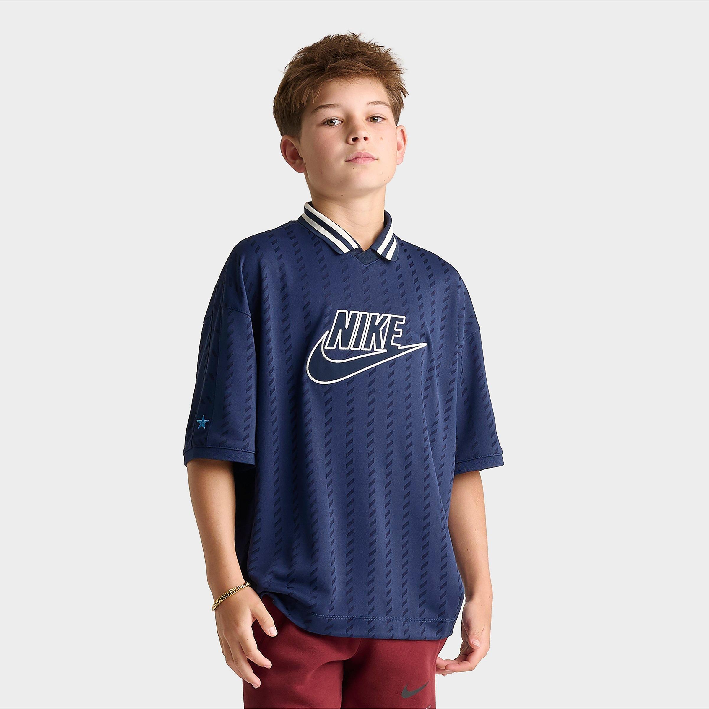 Nike Big Kids Sportswear Short-Sleeve Jersey in Midnight Navy/Obsidian Size: Medium