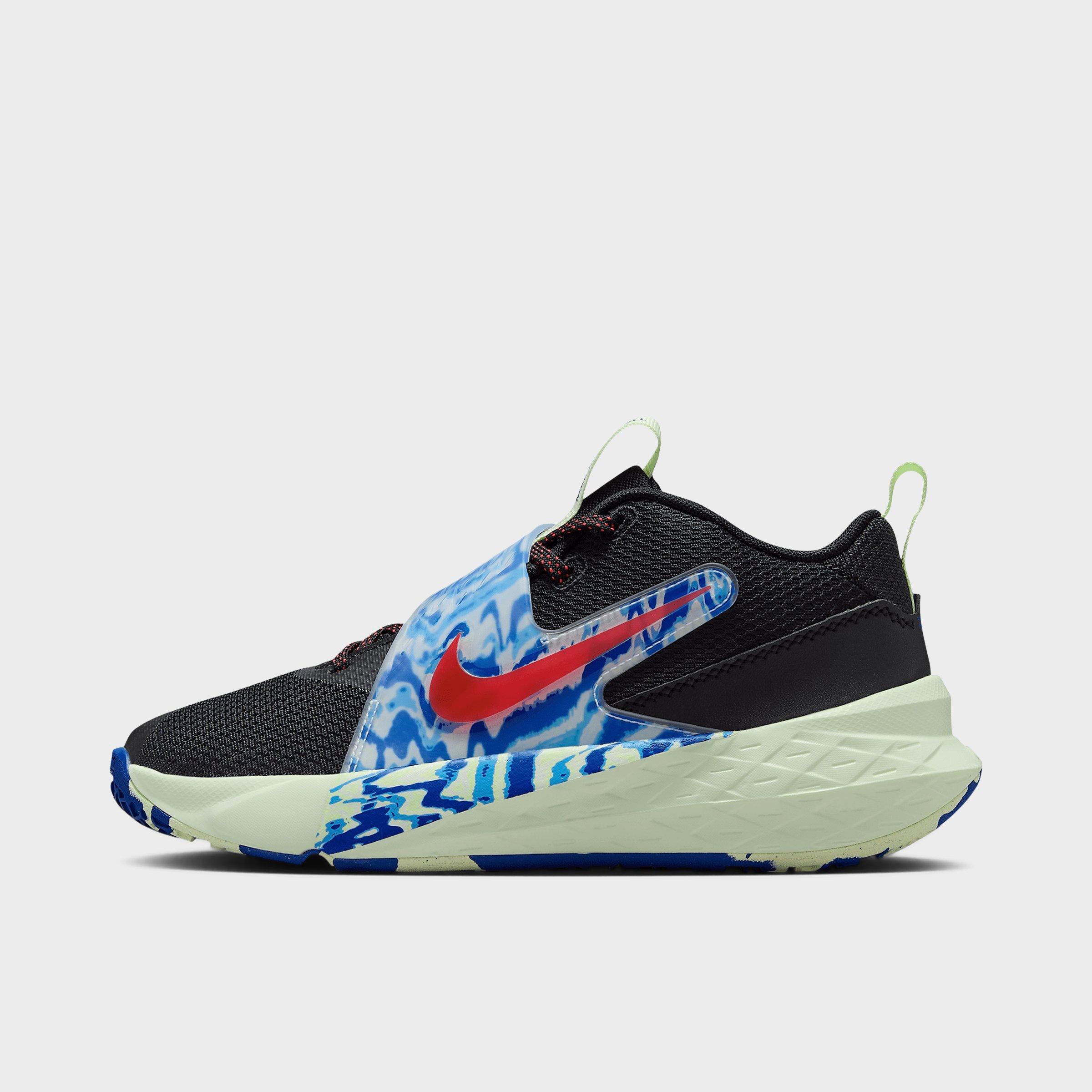 Nike Big Kids Team Hustle D 12 Basketball Shoes in Black/Game Royal/Volt Tint Size: 6.0