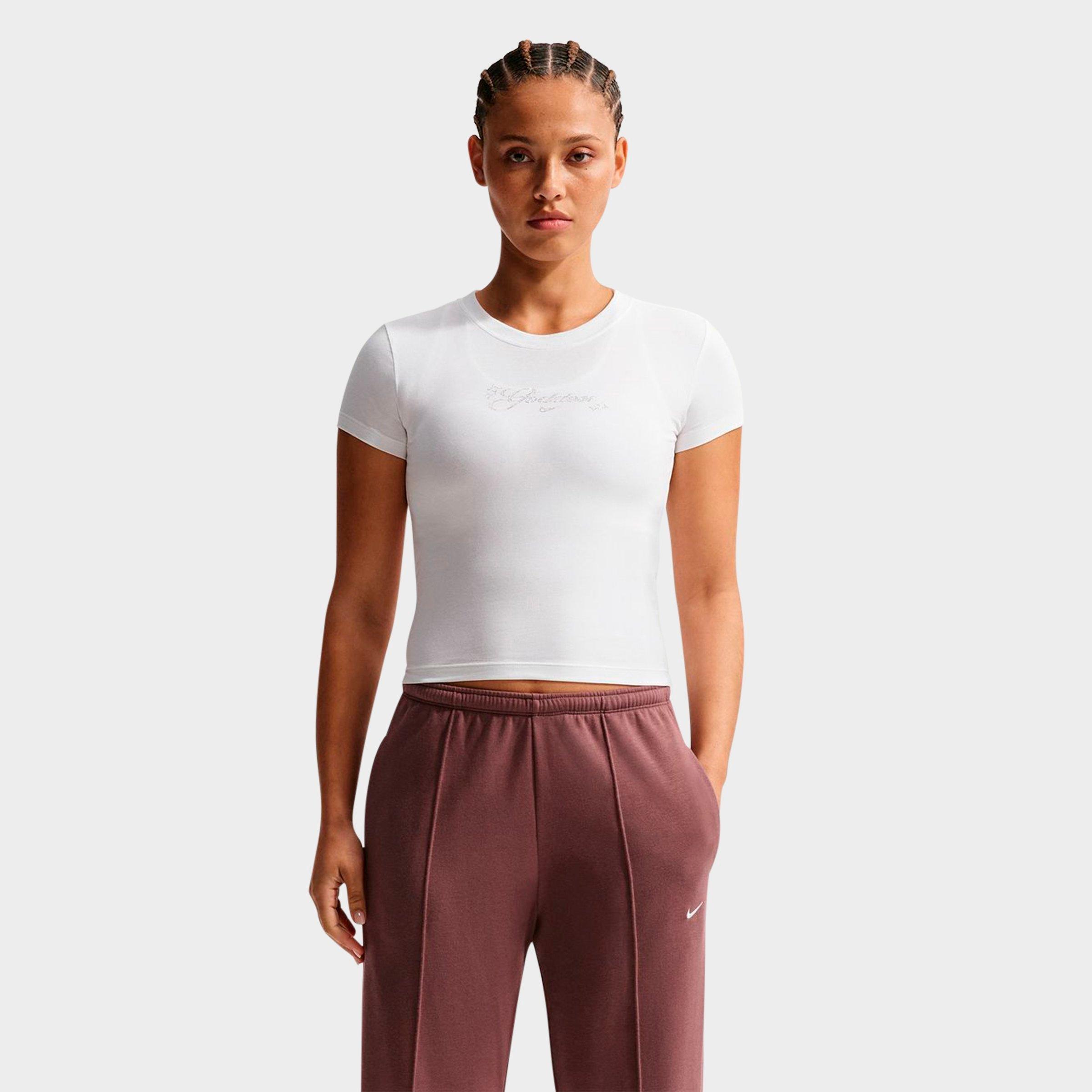 Nike Womens Sportswear Chill Knit Goddess Slim Cropped T-Shirt in White Size: Small