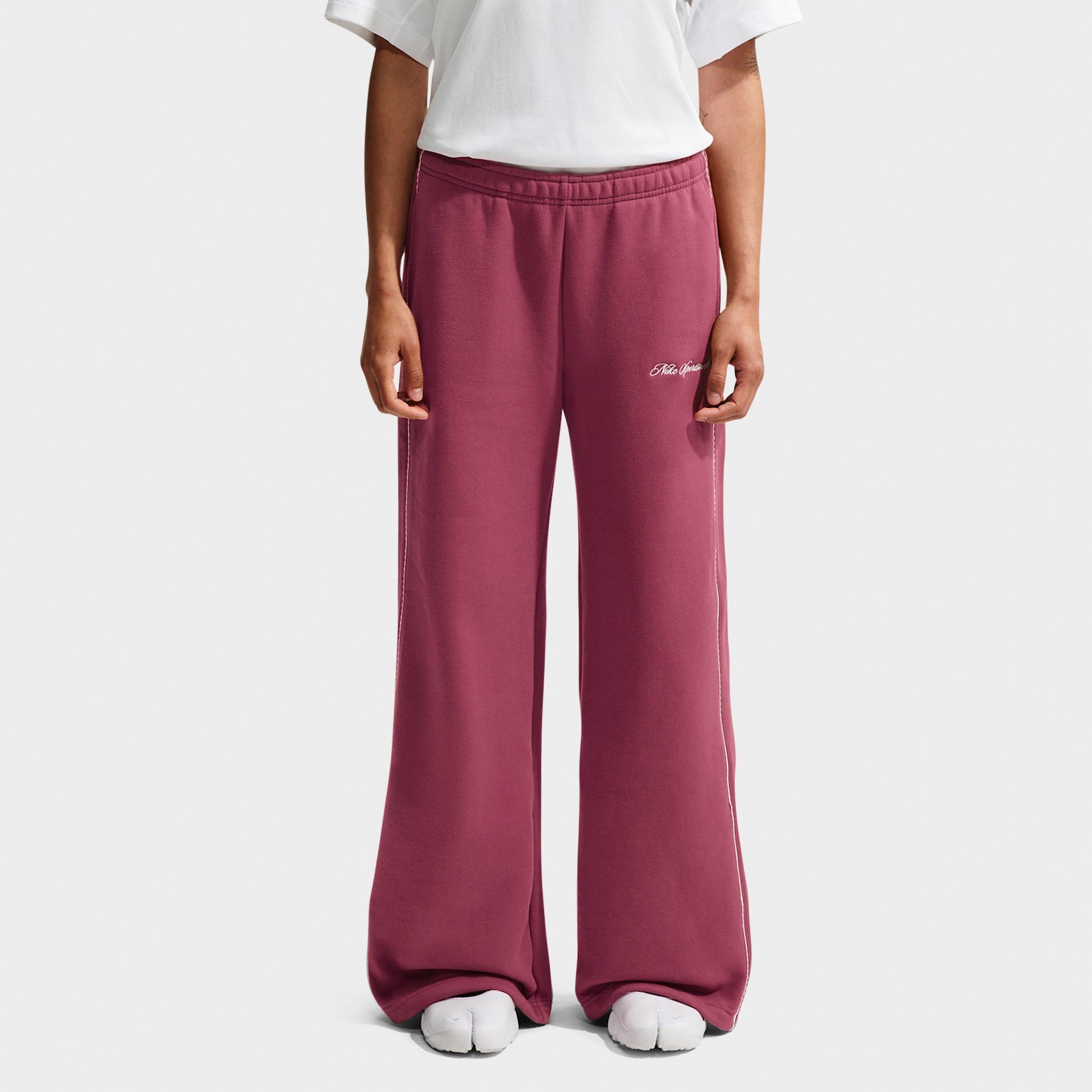 Nike Women's Studio Fleece Medium-Weight "Graphic Pack" Mid-Rise Wide-Leg Pants in Pink Smoke/Sail/Pink Smoke Size: XS
