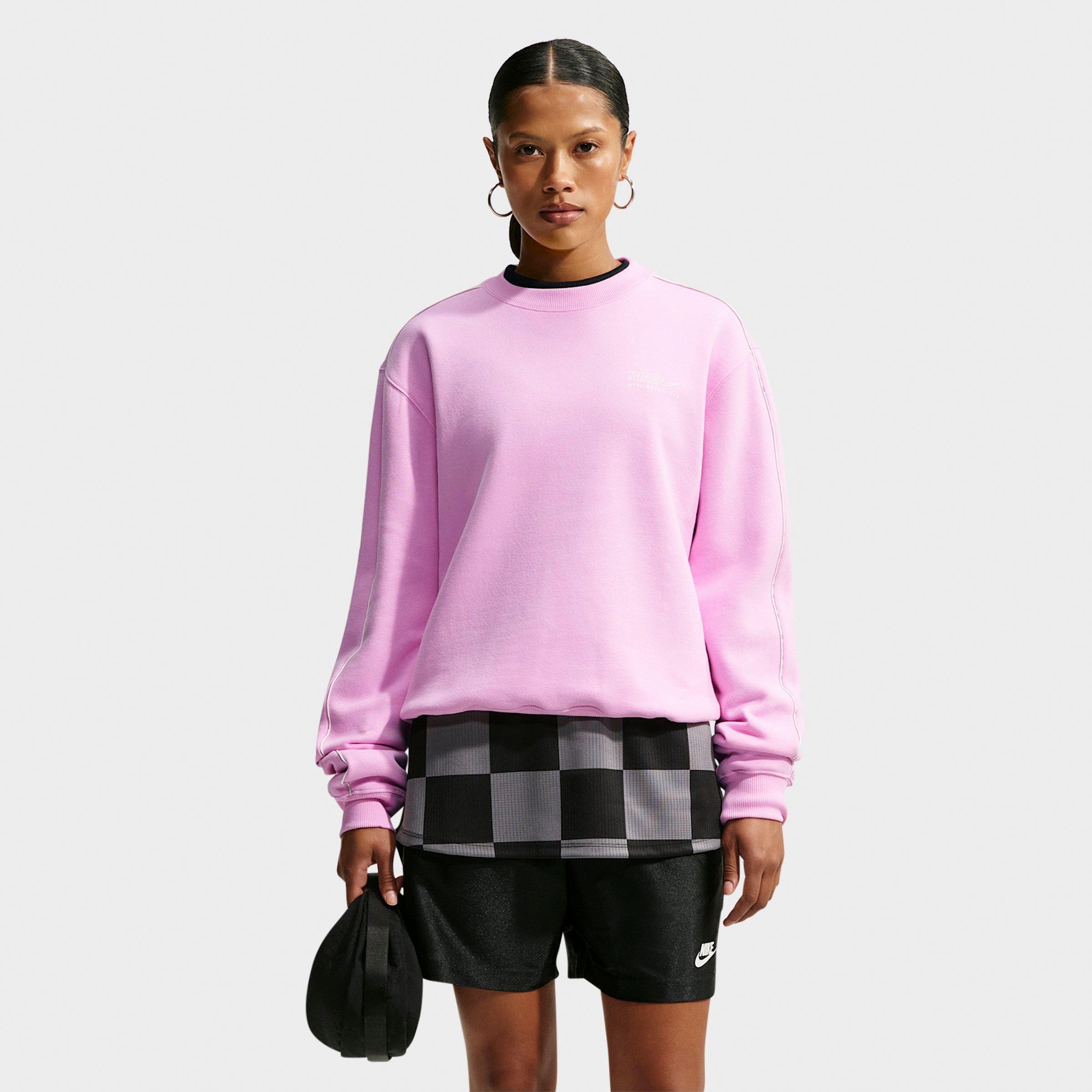 Nike Women's Studio Fleece Medium Weight Athletic Department "Graphic Pack" Crewneck Sweatshirt in Pink Rise/Sail Size: XS