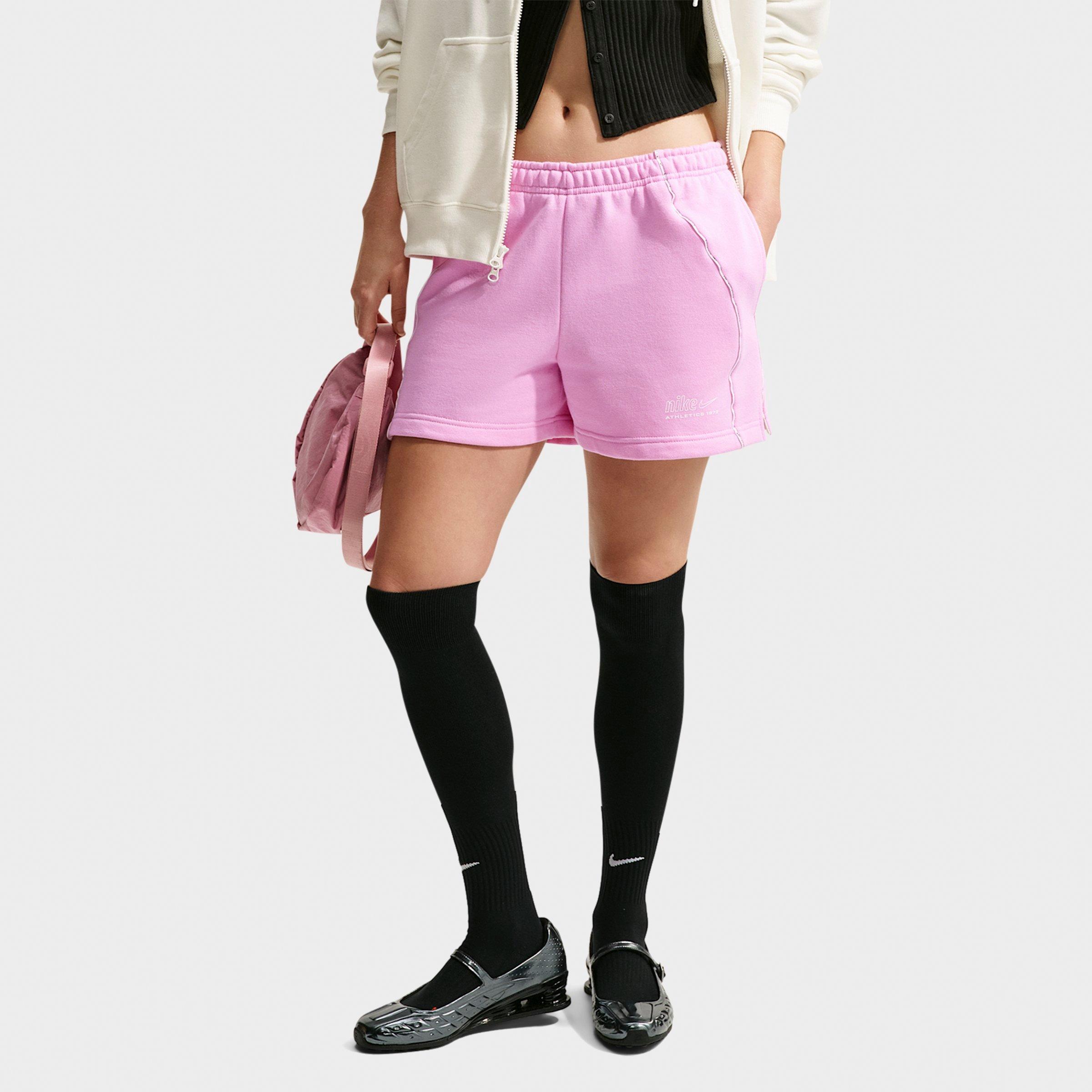 Nike Women's Studio Fleece Medium-Weight "Graphic Pack" Mid-Rise Shorts in Pink Rise/Sail Size: XS