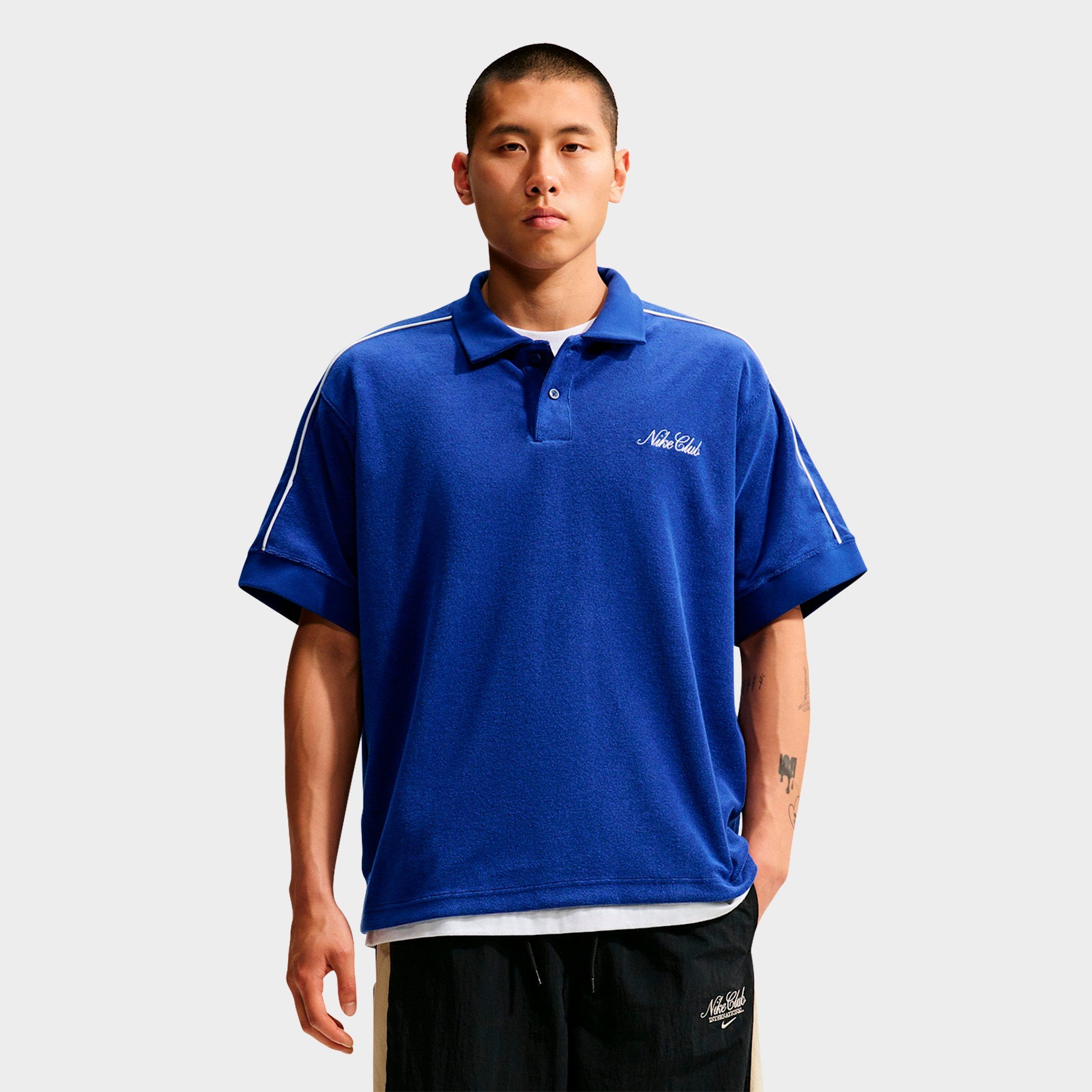 Nike Men's Sportswear Club French Terry Polo Shirt in Deep Royal Blue/Phantom/White Size: L Tall