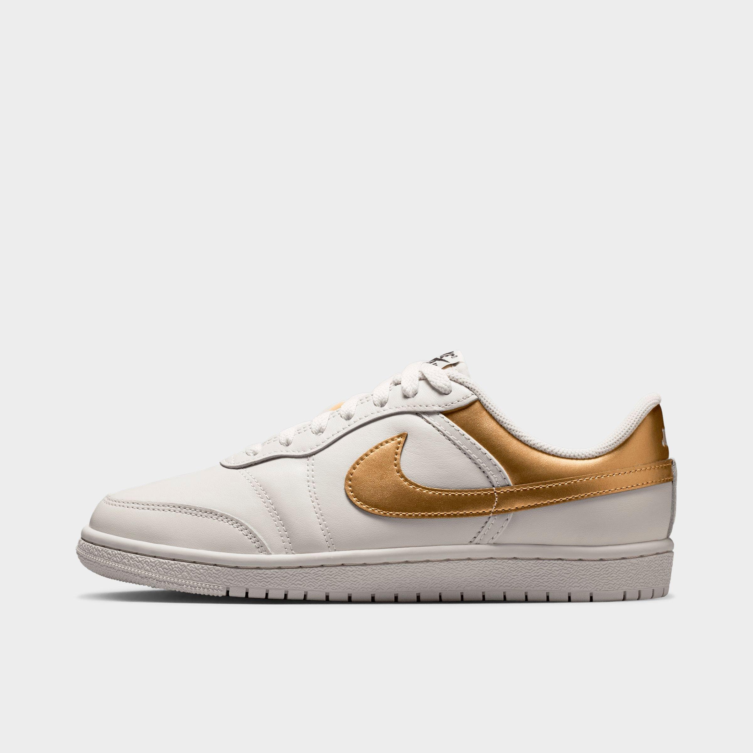 Jordan Women's Air Skyline Low Metallic Casual Shoes in Swan/Black/Metallic Gold Size: 10.5