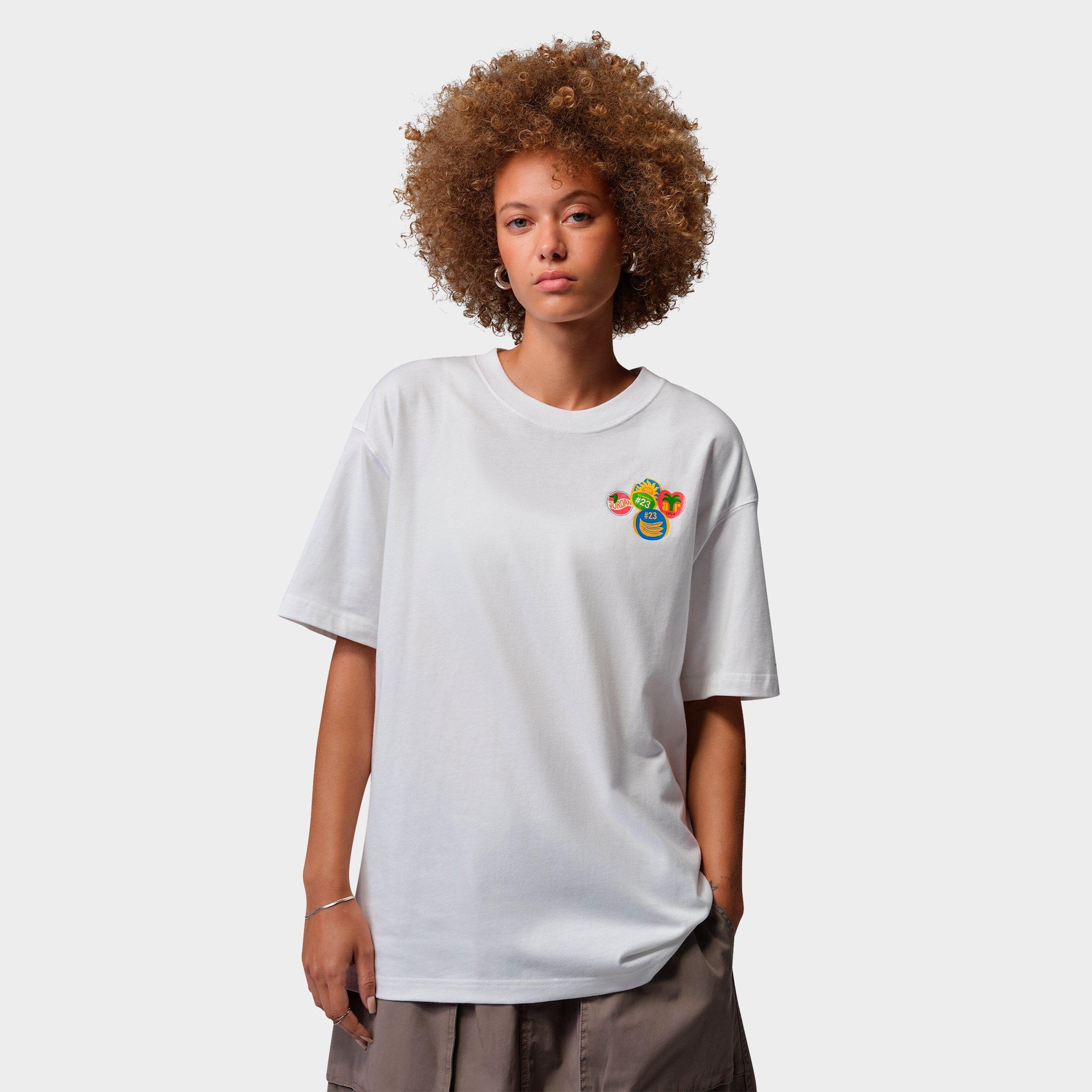 Jordan Women's Brooklyn Fruit Oversized Graphic T-Shirt in White/Black Size: XL