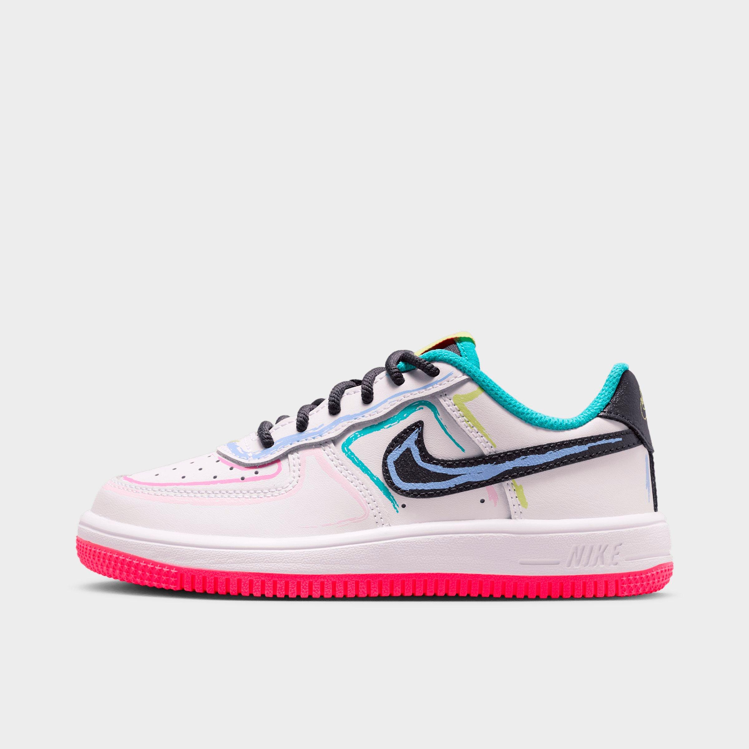 Nike Little Kids Force 1 Low Casual Shoes in White/Hyper Pink/Dusty Cactus Size: 13.0