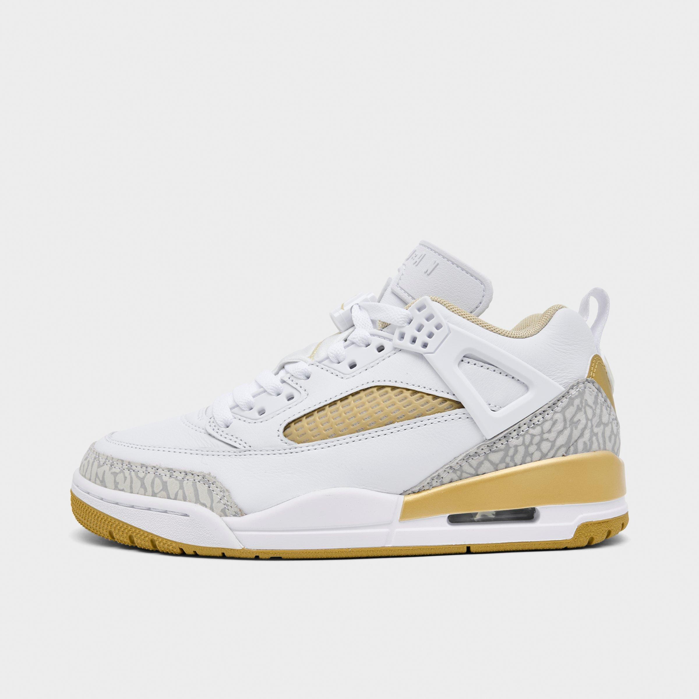 Nike Women's Jordan Spizike Low Casual Shoes in White/Metallic Gold/Neutral Grey Size: 7.5