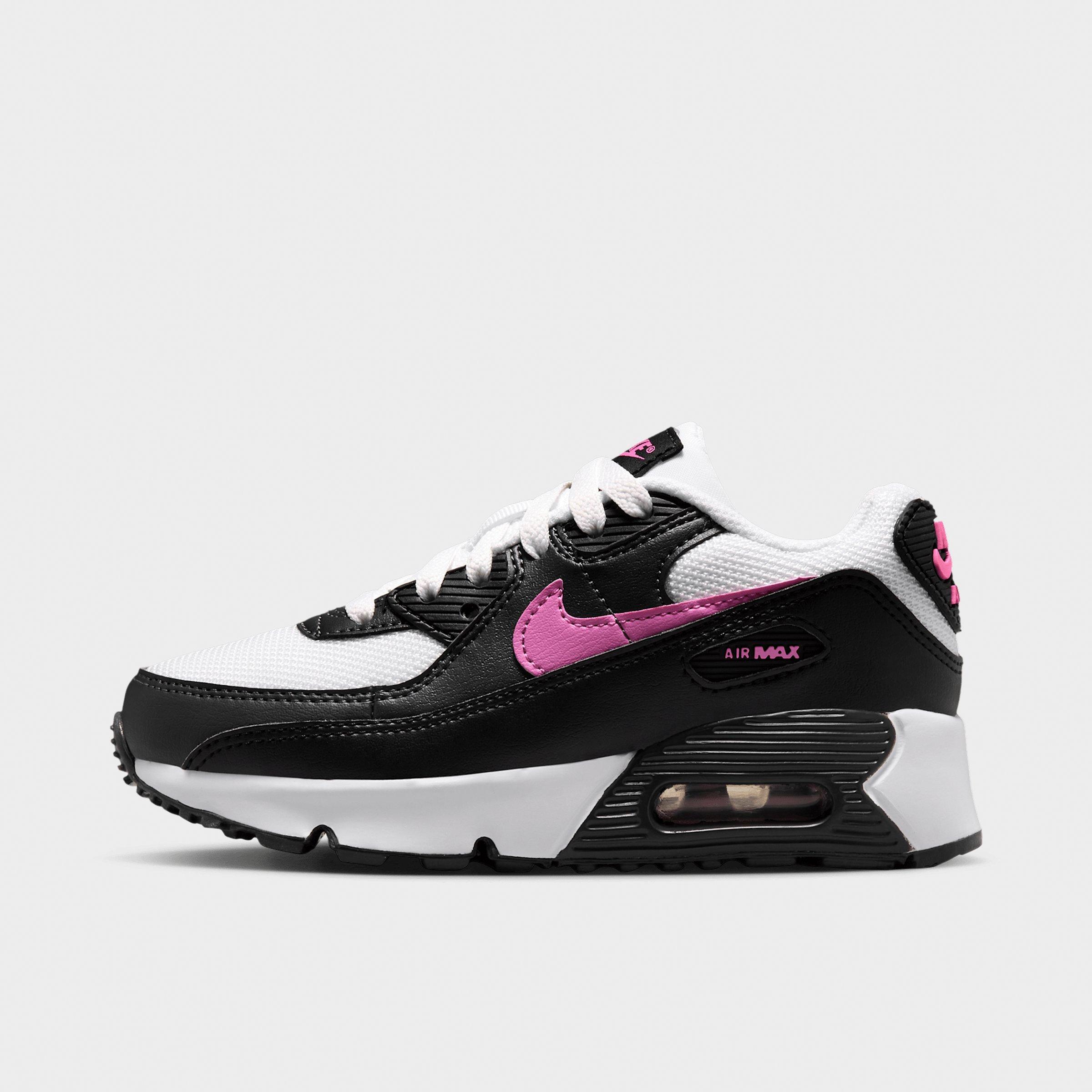 Nike Girls Little Kids Air Max 90 Casual Shoes in White/Black/Anthracite Size: 1.5