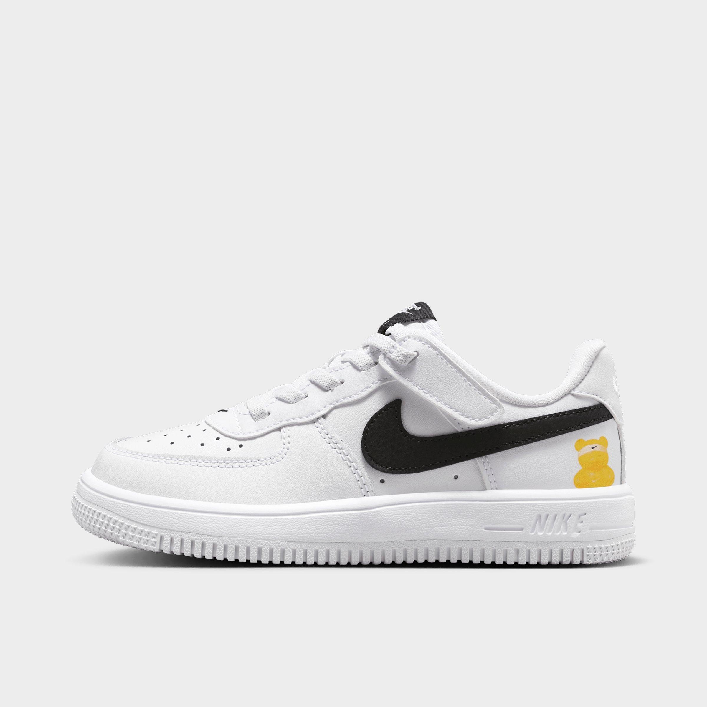 Nike Little Kids Force 1 Low EasyOn Stretch Lace Casual Shoes in White/Black Size: 12.0