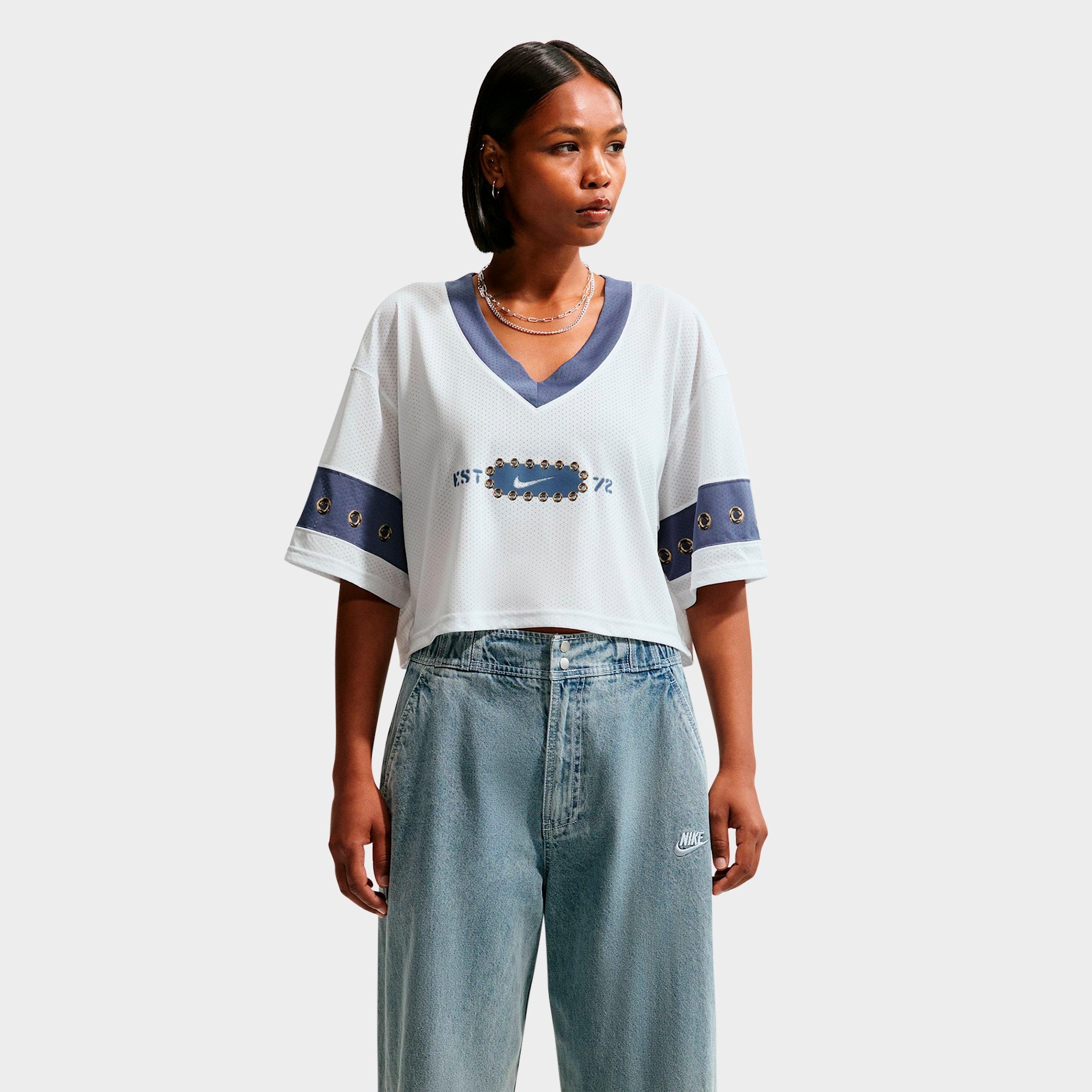 Nike Women's Sportswear Cropped Jersey Top in Off White/Diffused Blue Size: 2XL