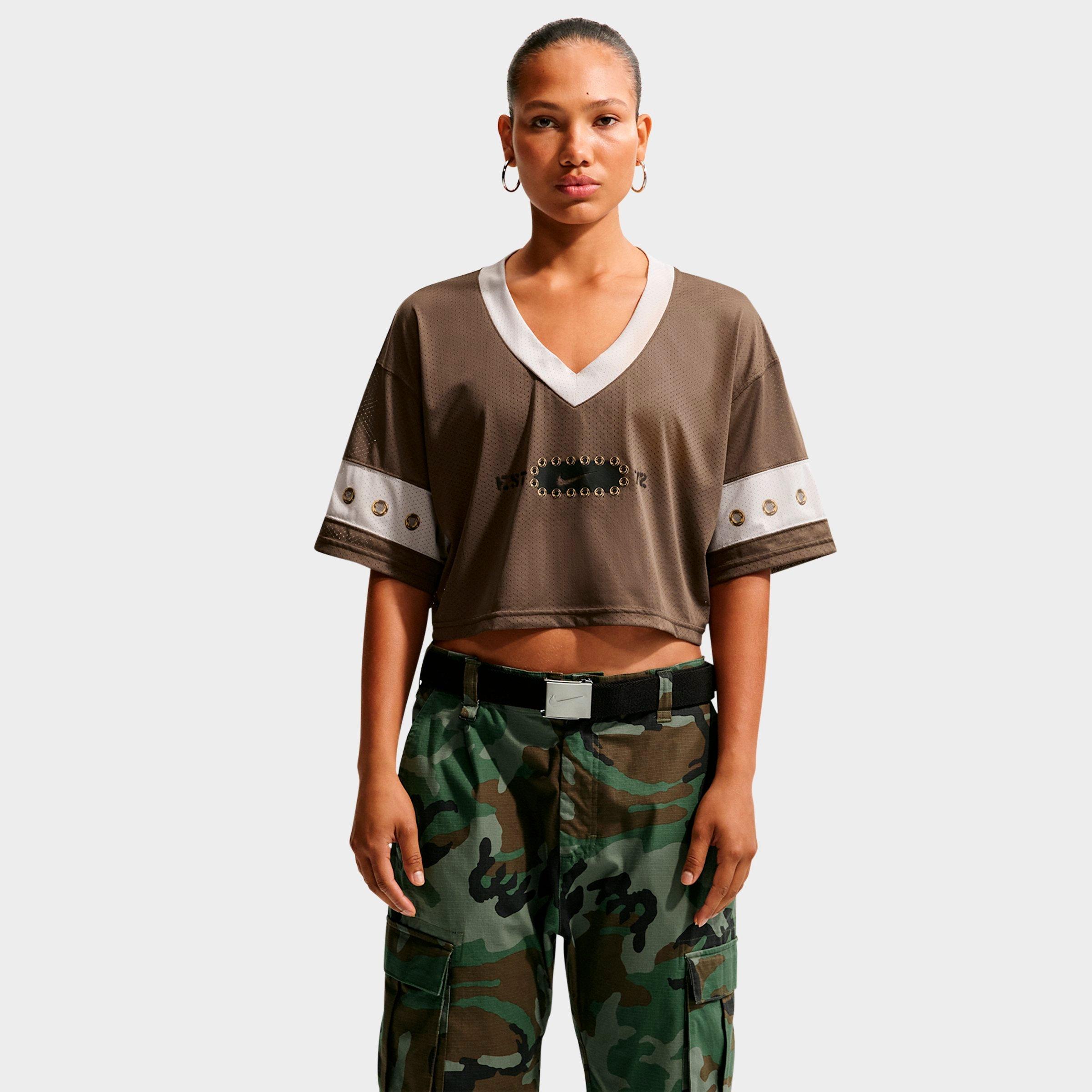 Nike Women's Sportswear Cropped Jersey Top in Dark Hazel/Moon Particle Size: XS
