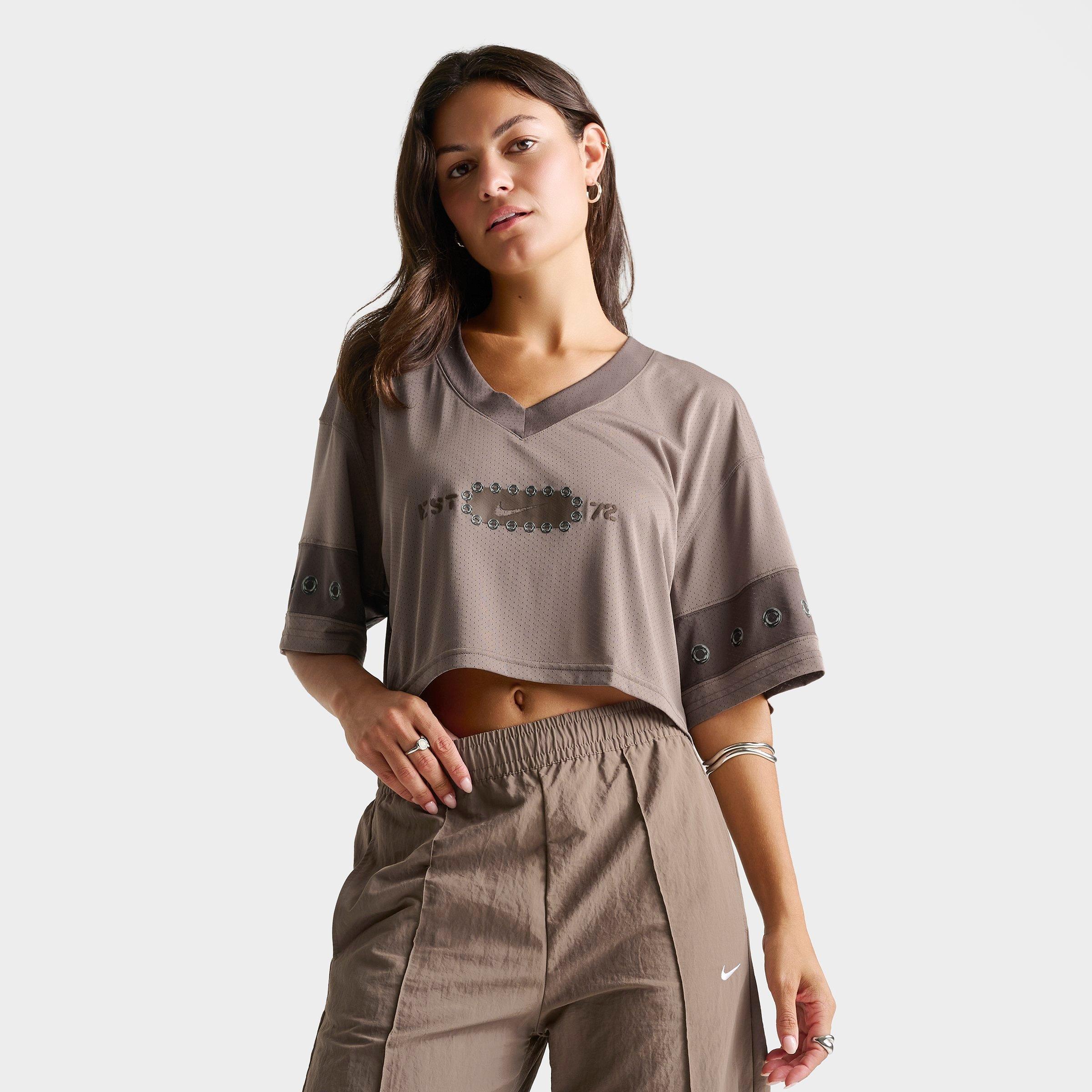 Nike Women's Sportswear Cropped Jersey Top in Mink Brown/Ironstone Size: XS