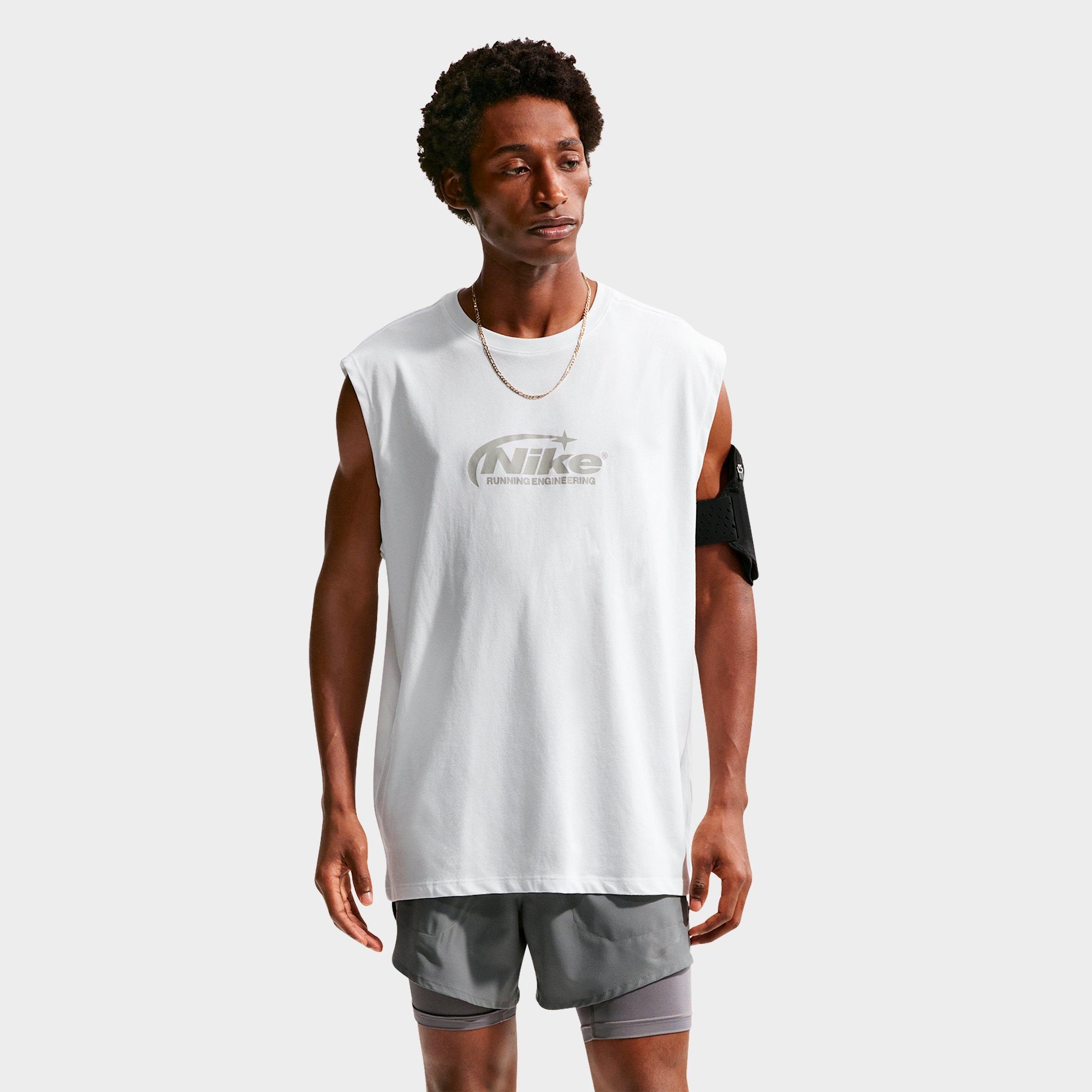 Nike Men's Dri-FIT Sleeveless Running T-Shirt in Summit White/Spruce Fog Size: 2XL